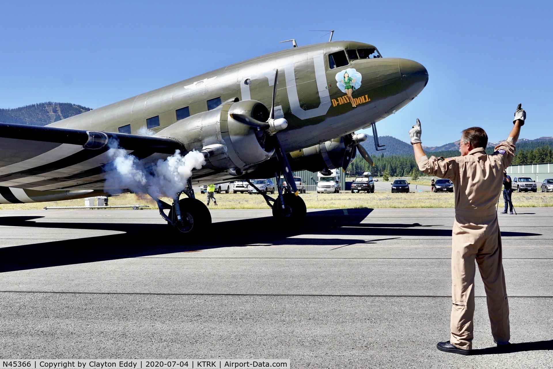 N45366, 1943 Douglas C-53D-DO Skytrooper (DC-3A) C/N 11757, Part of the D-day Squadron Truckee Tahoe flyover. July 4th 2020.
