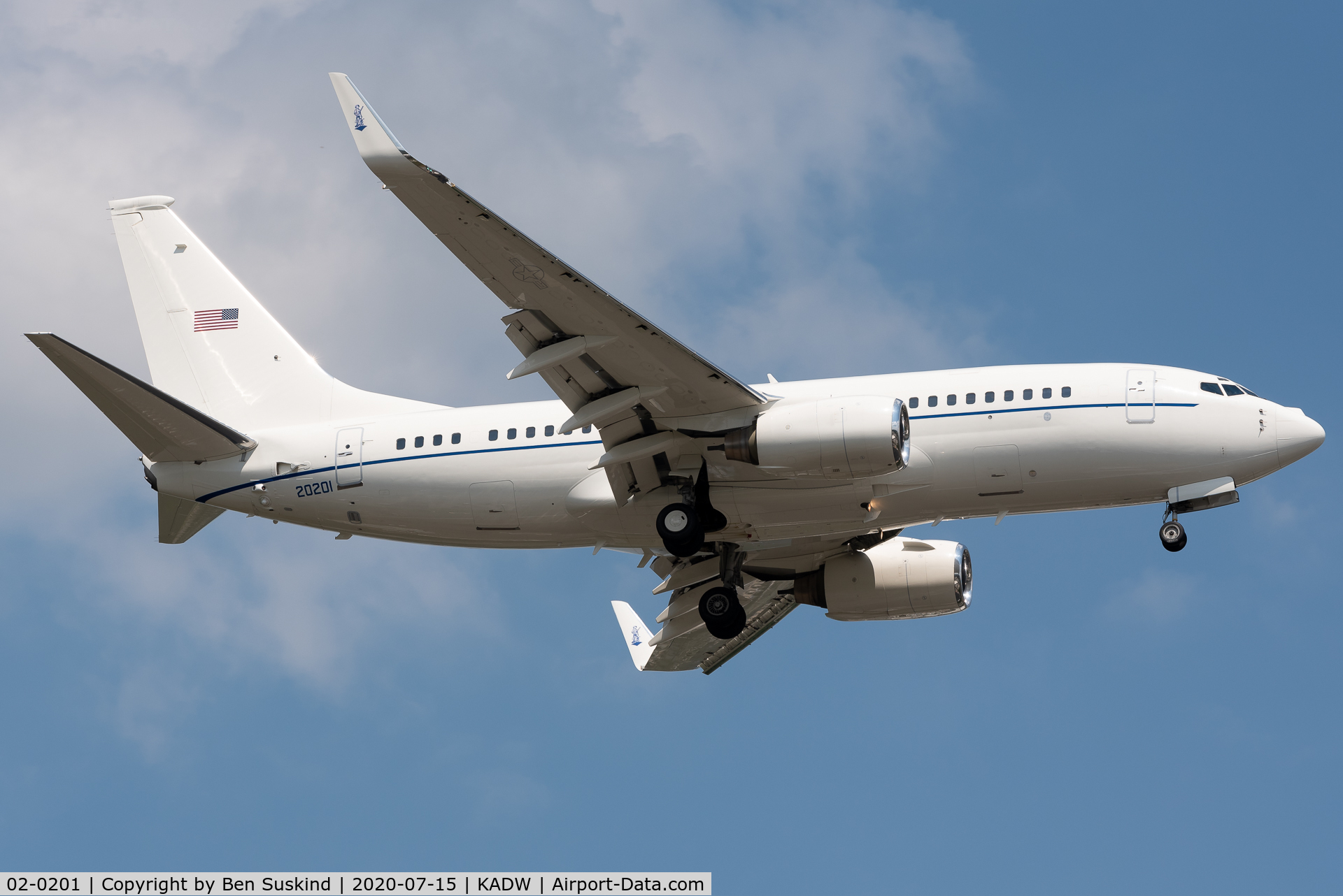 02-0201, 2000 Boeing C-40C Clipper (737-7BC BBJ) C/N 30755, BOXER landing at Andrews AFB.