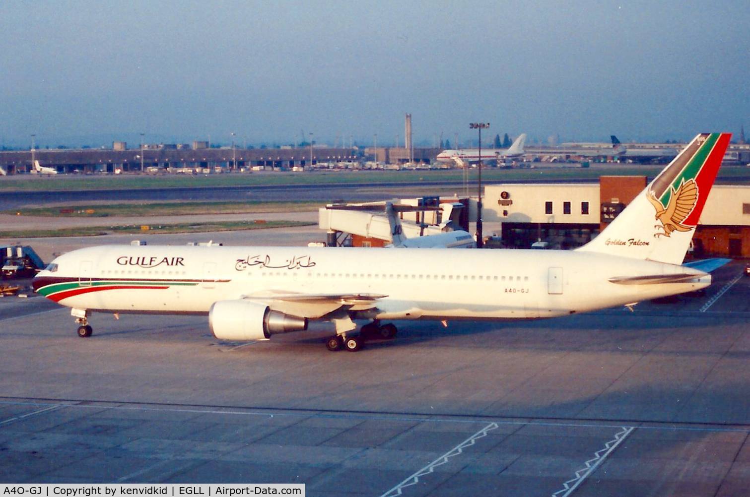 A4O-GJ, 1989 Boeing 767-3P6/ER C/N 24495, At London Heathrow, early 1990's.
