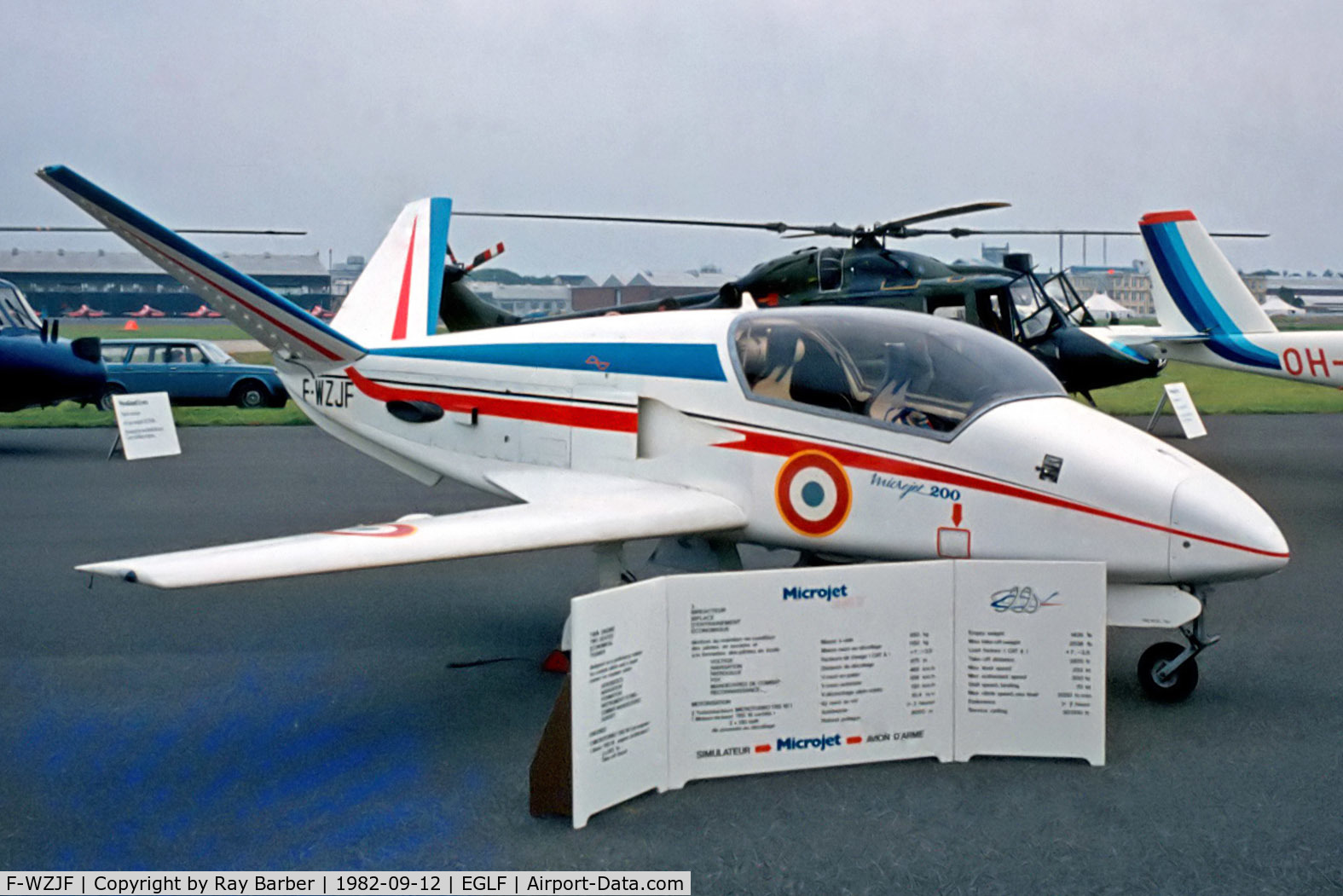 F-WZJF, 1980 Microturbo Microjet 200 C/N 01, F-WZJF   Marmande Aeronautique MJ.200 Microjet [001] (Marmande Aeronautique) Farnborough~G 12/09/1982