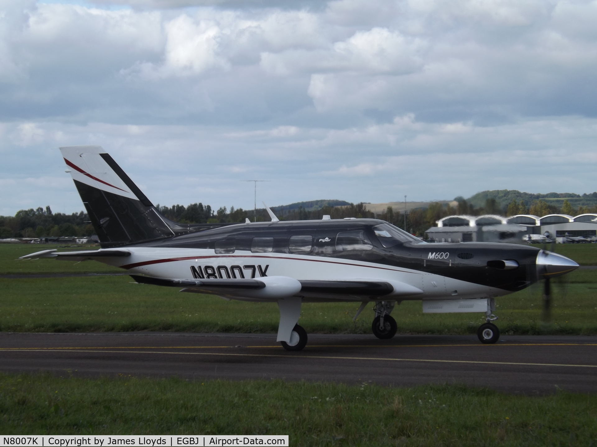 N8007K, 2018 Piper PA-46-600TP Meridian 600 C/N 4698088, Taxing out at Gloucestershire Airport.