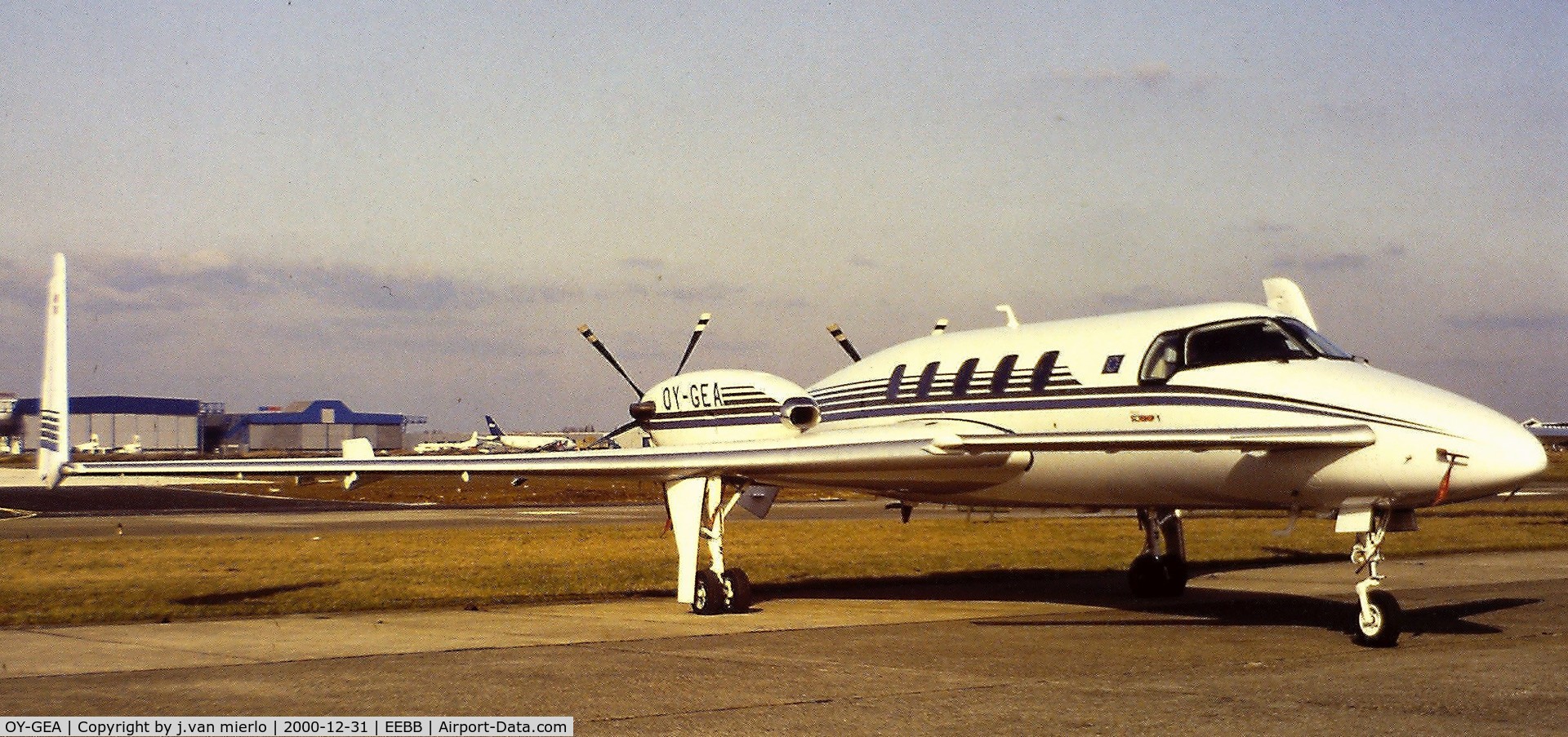 OY-GEA, 1990 Beechcraft 2000 Starship C/N NC-8, Scan from slide Brussels late '90s
