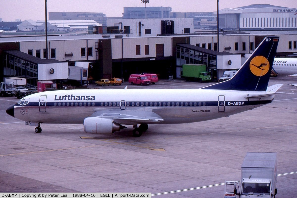 D-ABXP, 1988 Boeing 737-330 C/N 23874, Heathrow Airport 1988
