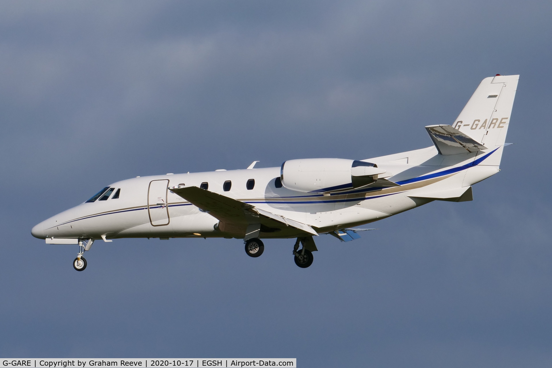G-GARE, 2017 Cessna 560XL Citation Excel XLS+ C/N 560-6232, Landing at Norwich.