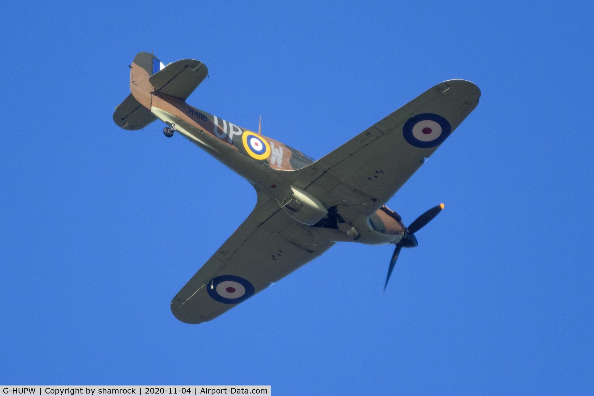 G-HUPW, 1940 Hawker Hurricane I C/N G592301, Over Snettisham shore, this morning.  Fantastic sight and sound!!