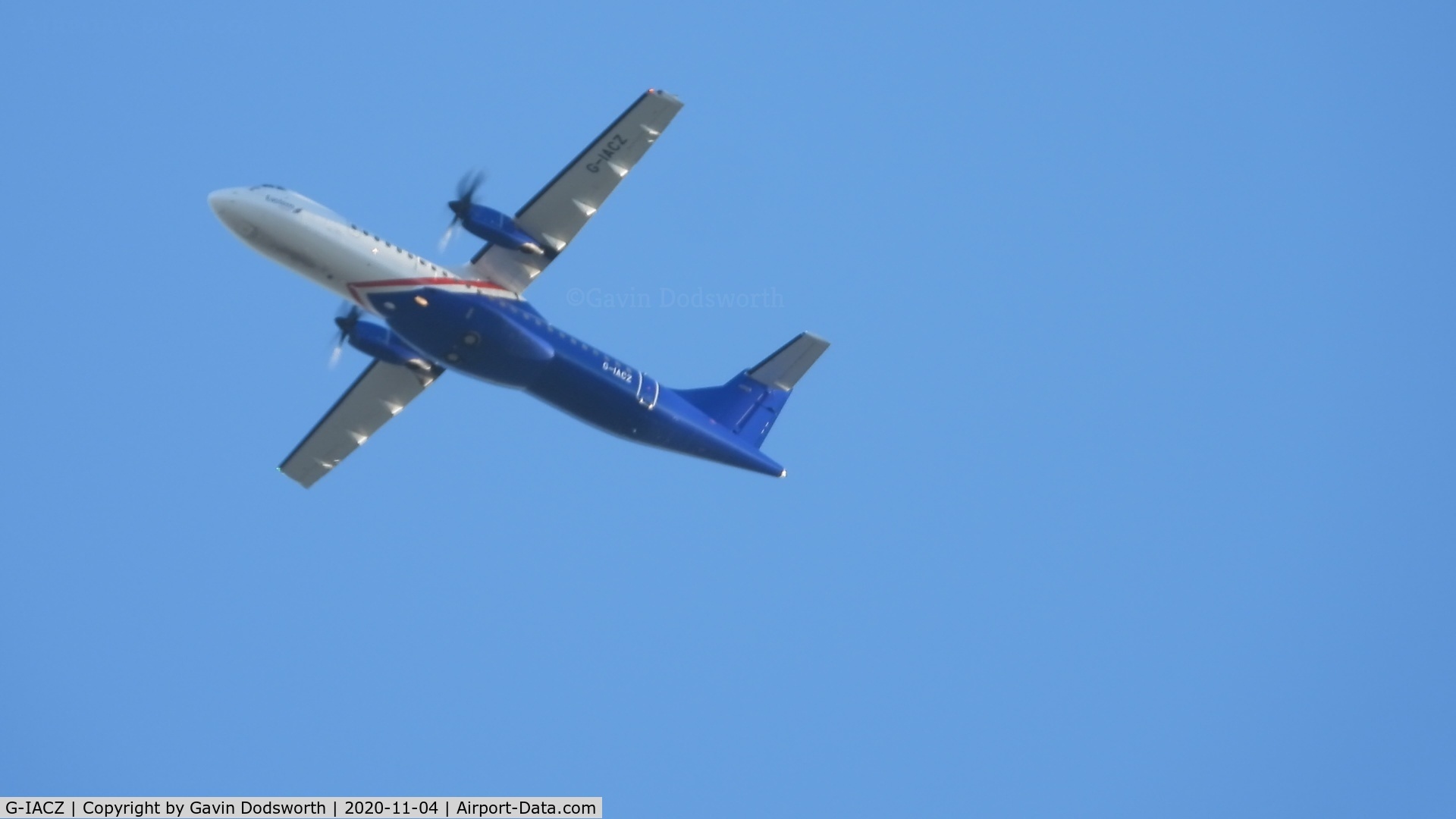 G-IACZ, 2018 ATR 72-212A C/N 1482, Flying over Darlington on October 4th inbound to Teesside International from Southampton