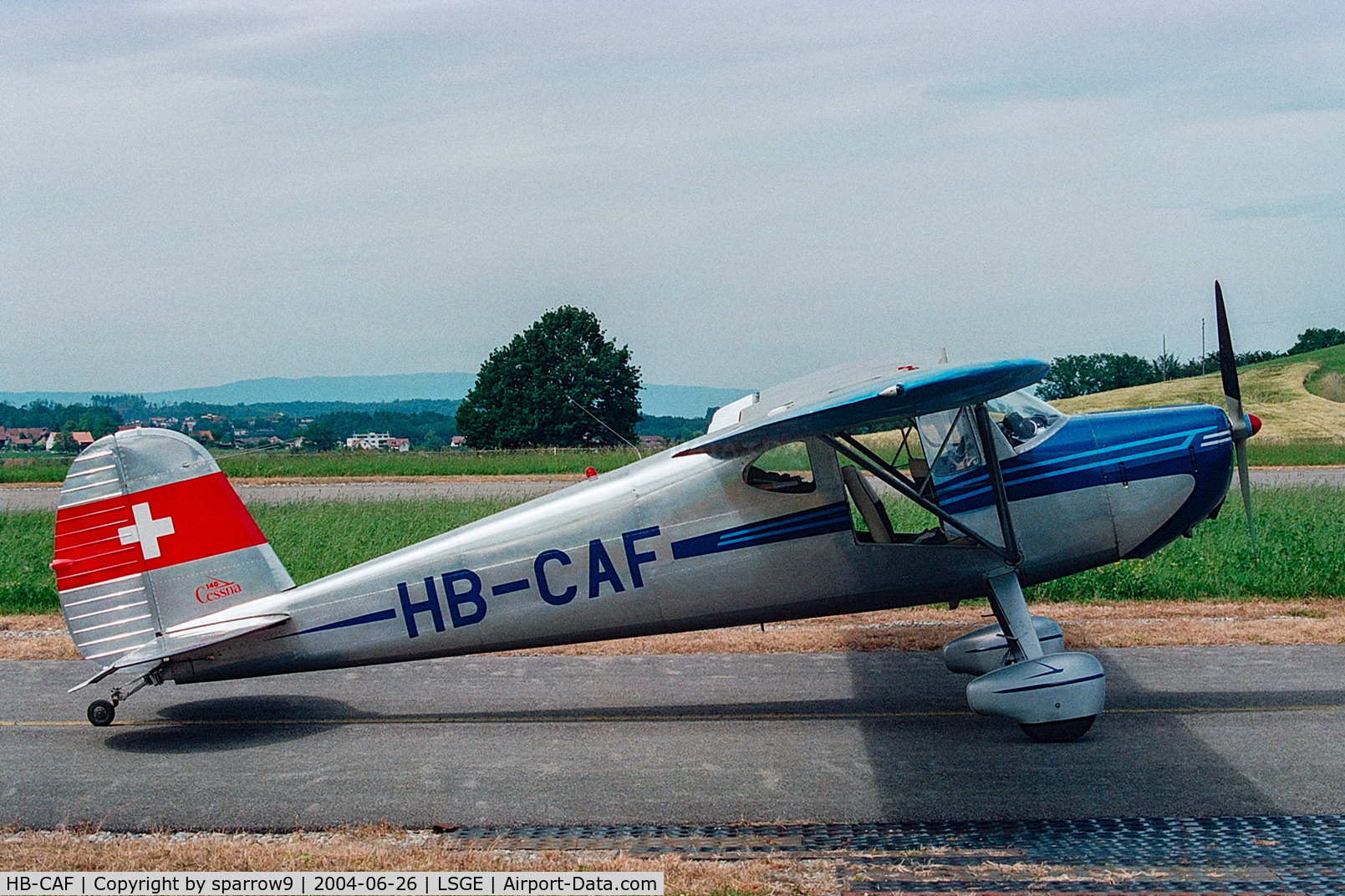 HB-CAF, 1947 Cessna 140 C/N 12839, RIO Ecuvillens. Scanned from a negative.