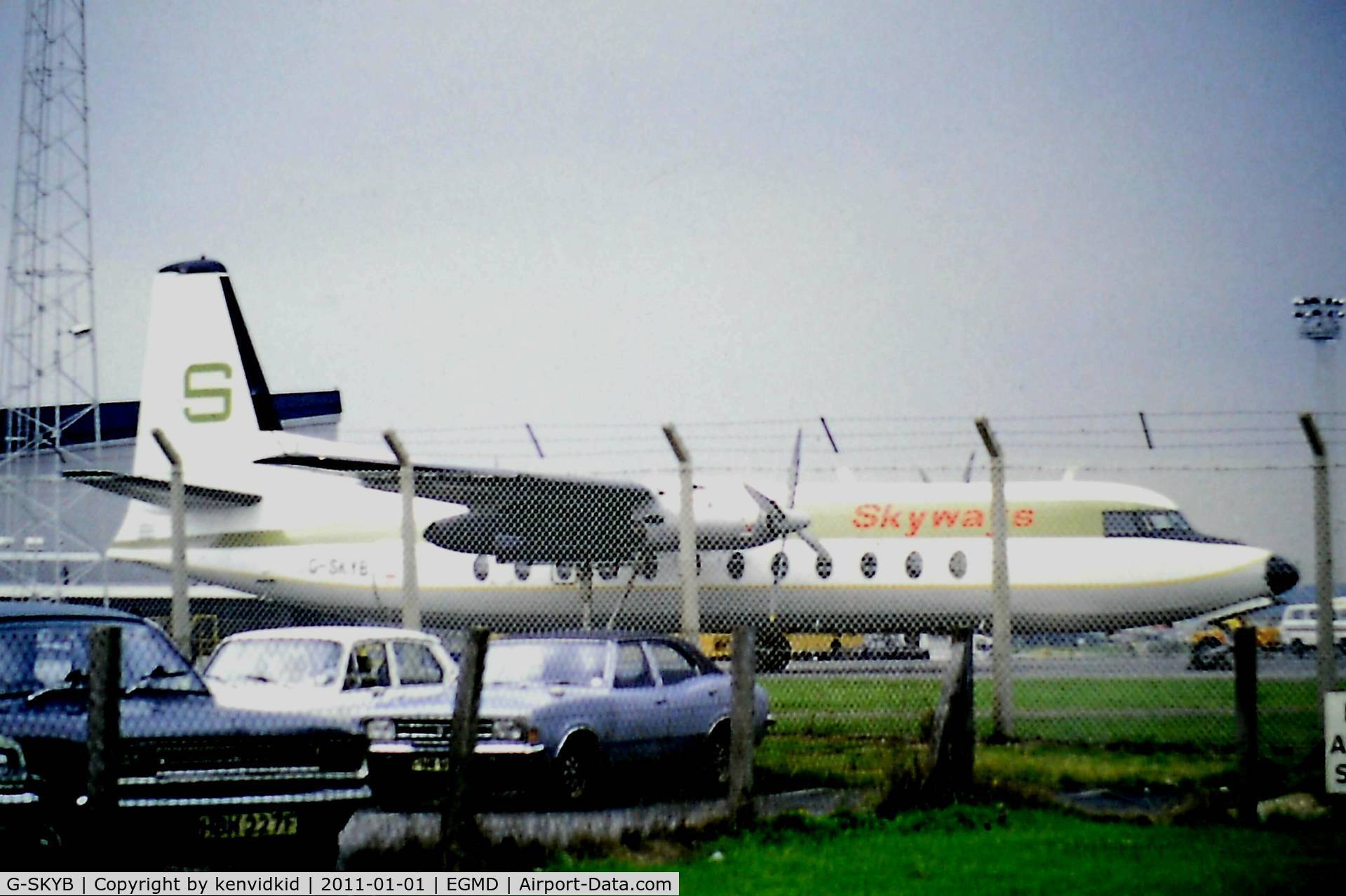 G-SKYB, 1967 Fairchild Hiller FH-227B C/N 539, At Lydd circa 1979. The cars date it.