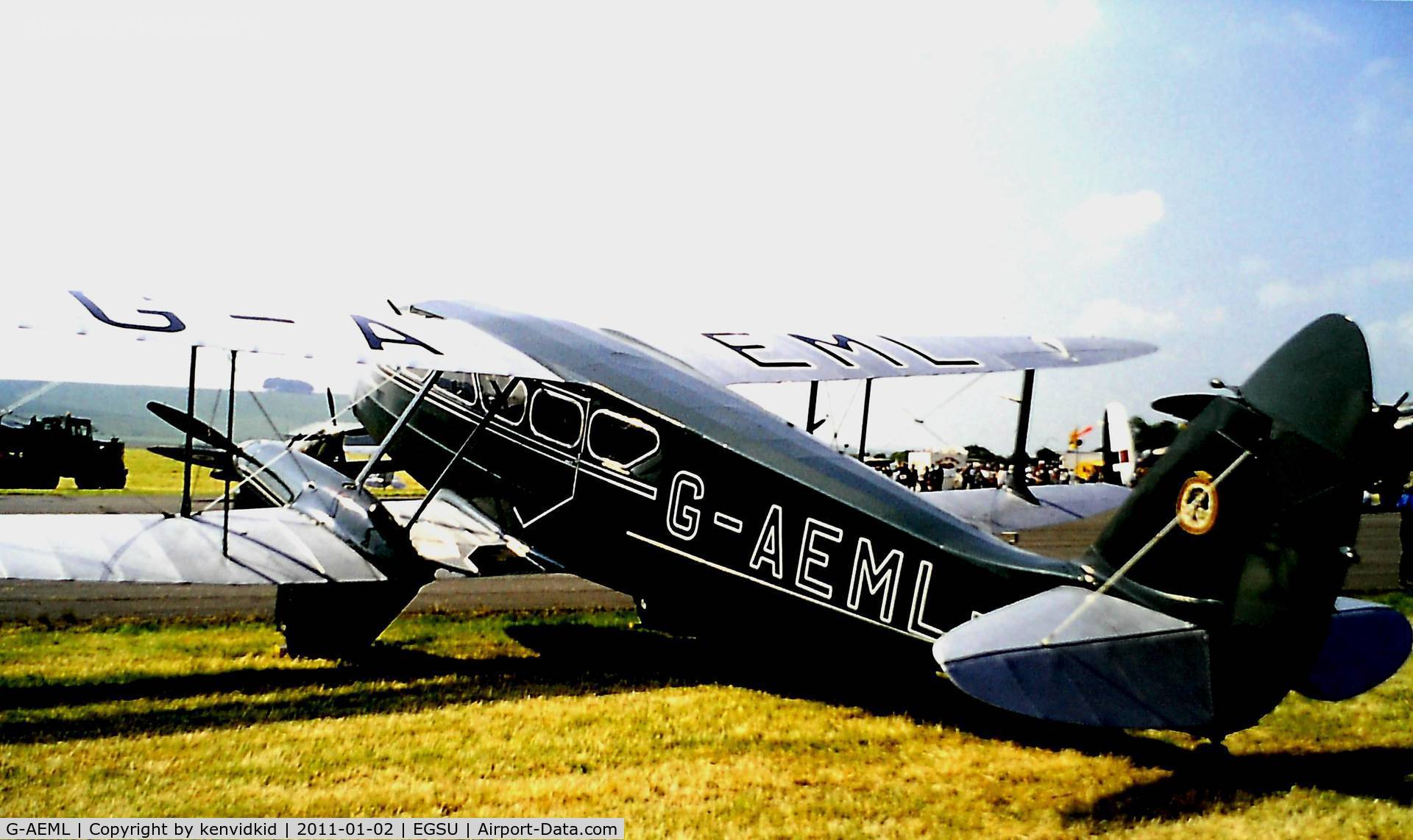 G-AEML, 1936 De Havilland DH-89A Dragon Rapide C/N 6337, At Duxford circa 1993.