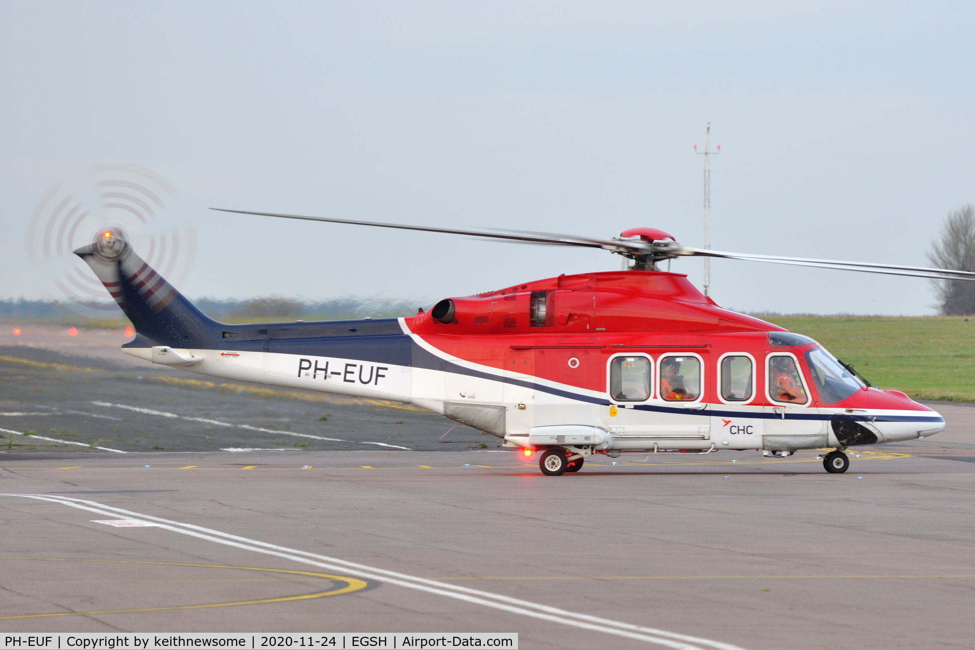 PH-EUF, 2012 AgustaWestland AW-139 C/N 31406, Leaving Norwich for Den Helder.