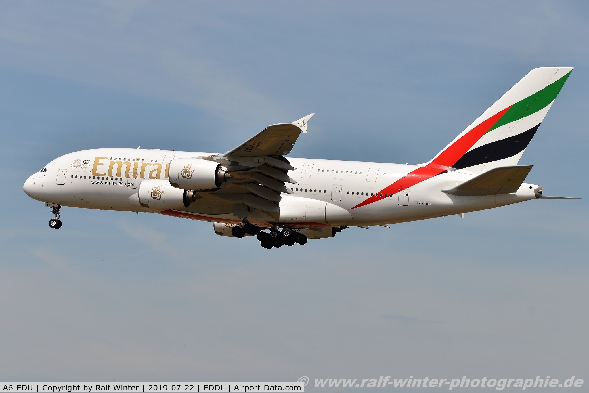 A6-EDU, 2011 Airbus A380-861 C/N 098, Airbus A380-861 - EK UAE Emirates 'Expo 2020' - 98 - A6-EDU - 22.07.2019 - DUS
