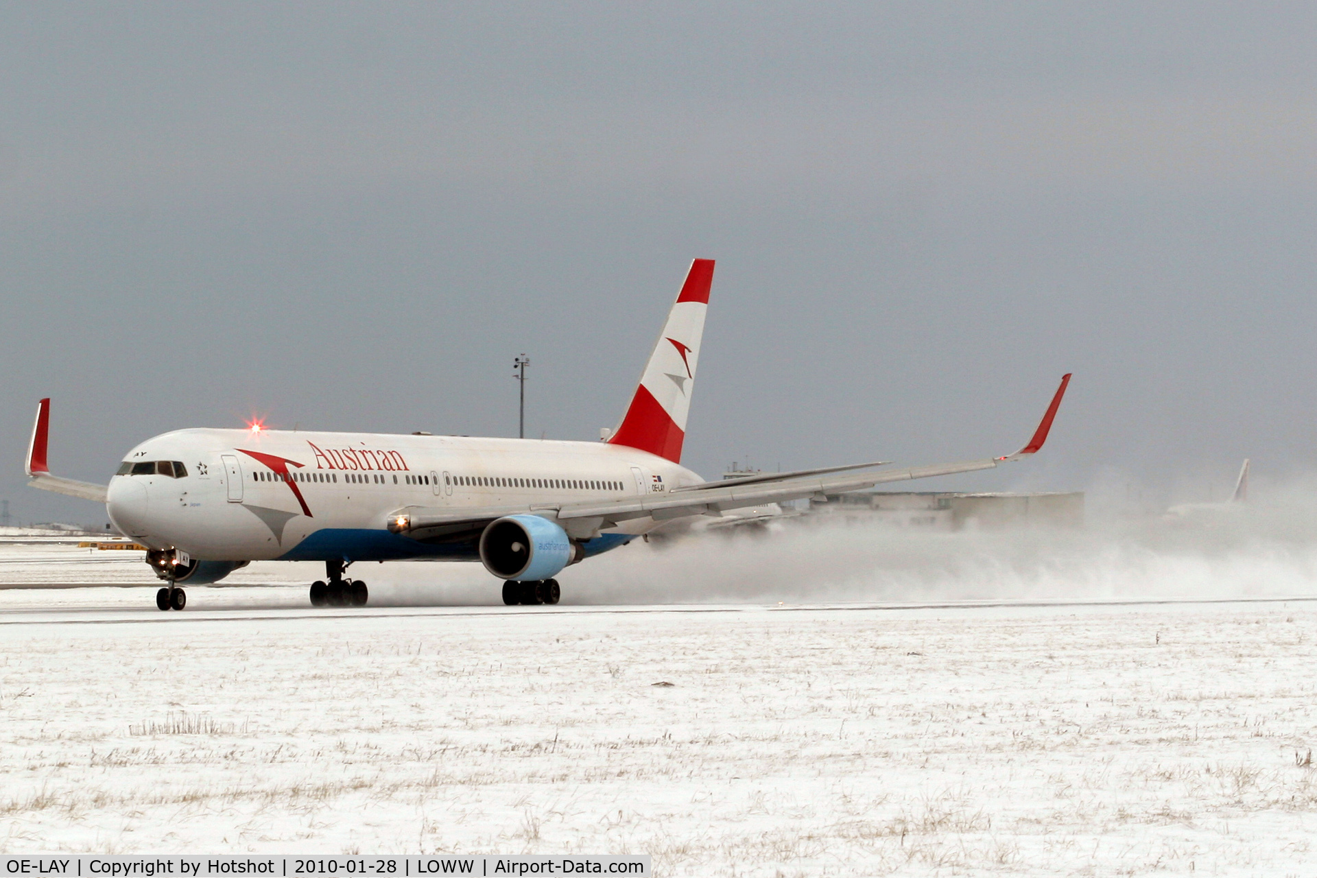 OE-LAY, 1998 Boeing 767-3Z9/ER C/N 29867, Departing from a snow-covered runway