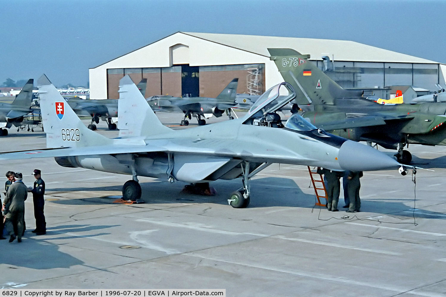 6829, Mikoyan-Gurevich MiG-29A C/N 2960536068, 6829   Mikoyan-Gurevich MiG-29A Fulcrum [36068] (Slovak Air Force) RAF Fairford~G 20/07/1996