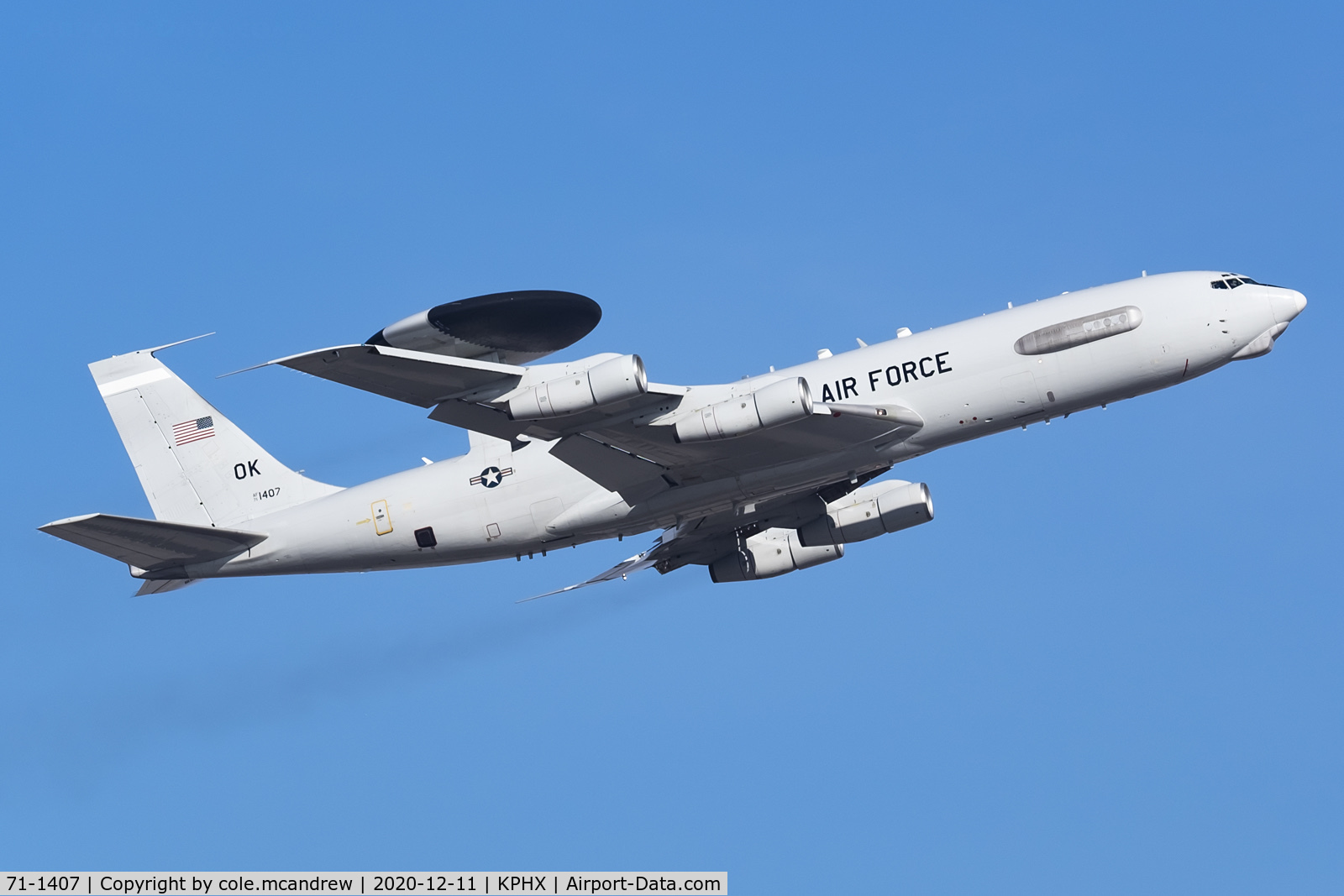 71-1407, 1971 Boeing E-3B Sentry C/N 20518, SCOUT70 Heavy departing PHX for TIK