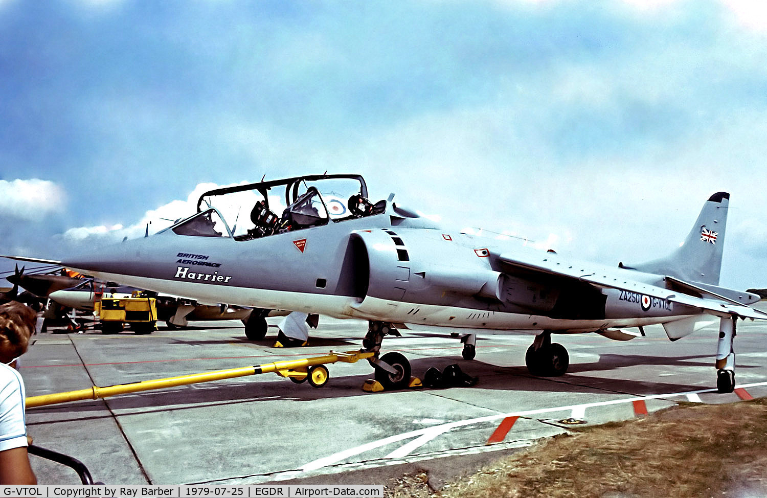 G-VTOL, 1970 Hawker Siddeley Harrier T.52 C/N B3-41H-735795, G-VTOL   (ZA250) Hawker Siddeley Harrier T.52 [B3-41H-735795] (British Aerospace) RNAS Culdrose~G 25/07/1979