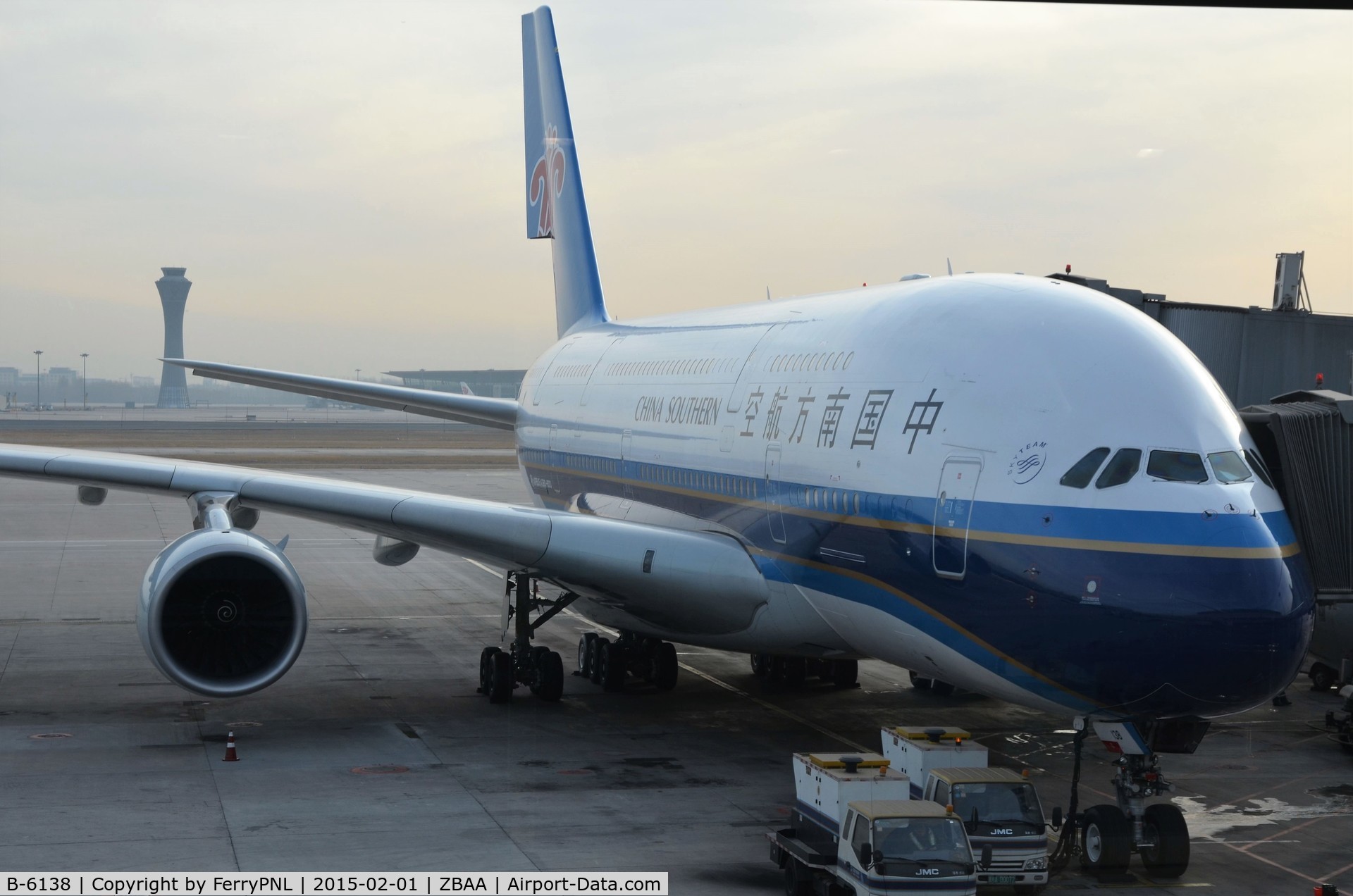 B-6138, 2011 Airbus A380-841 C/N 054, China Southern A388 at the gate for a flight to CAN