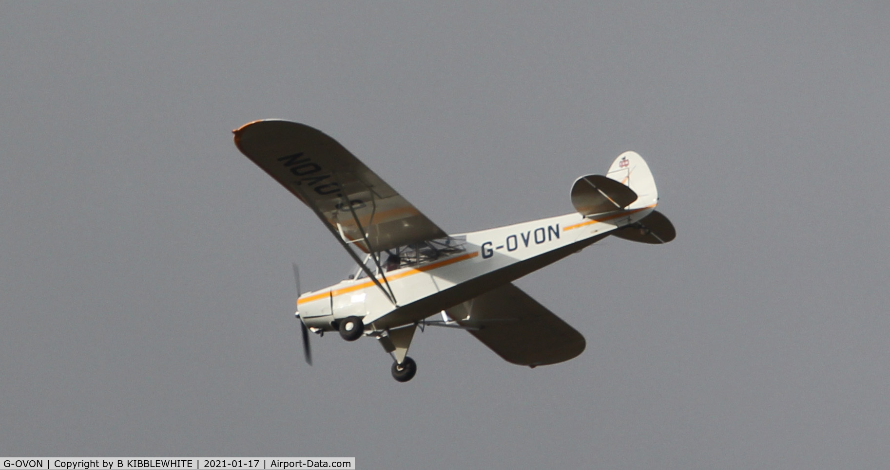 G-OVON, 1952 Piper L-18C Super Cub C/N 18-1596, Flying overhead on Sunday 17th Jan 2021