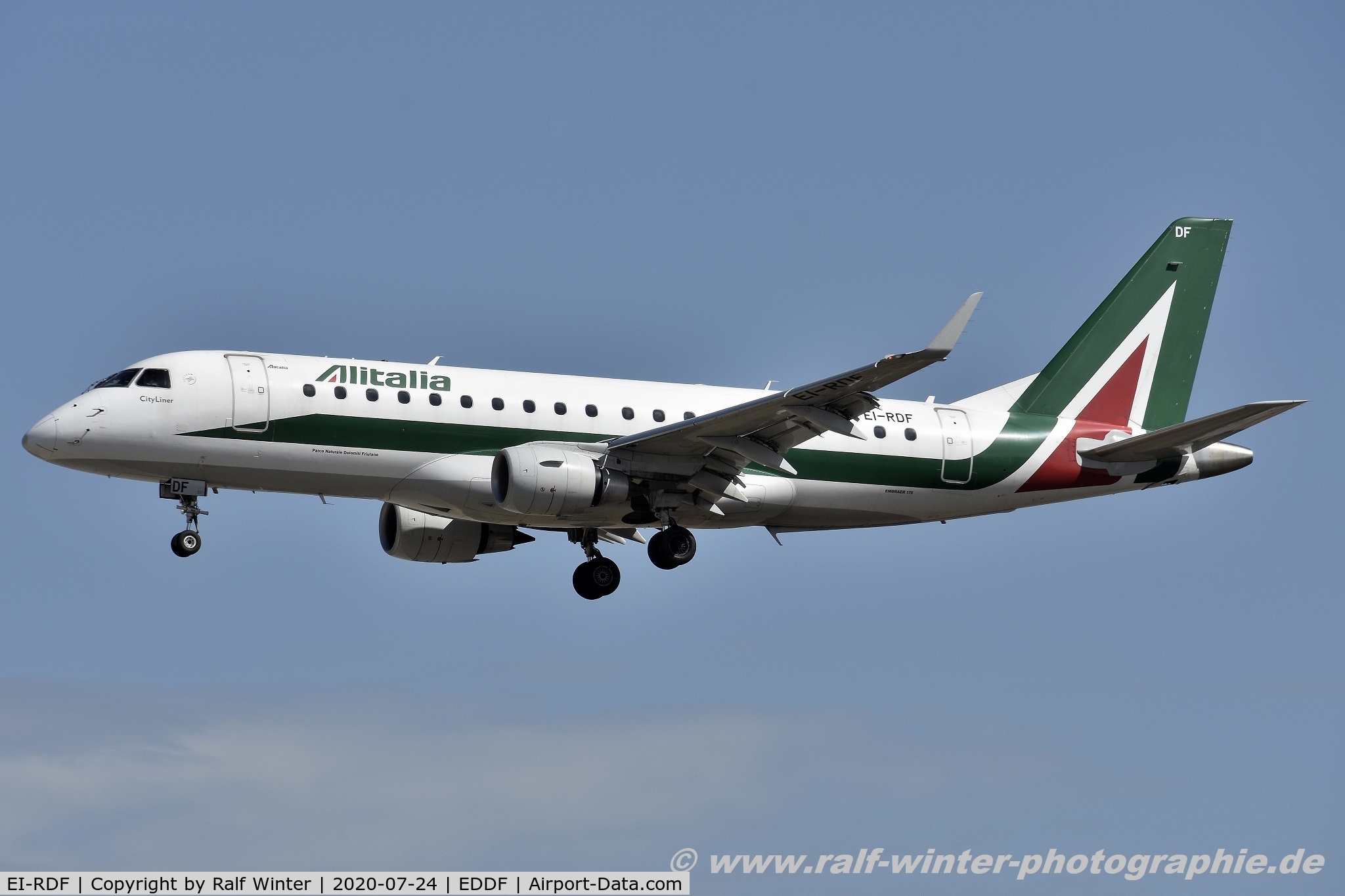 EI-RDF, 2012 Embraer 175LR (ERJ-170-200LR) C/N 17000337, Embraer ERJ-175STD 170-200 - CYL Alitalia 'Parco Naturale Dolomiti Friulane' - 17000337 - EI-RDF - 24.07.2020 - FRA