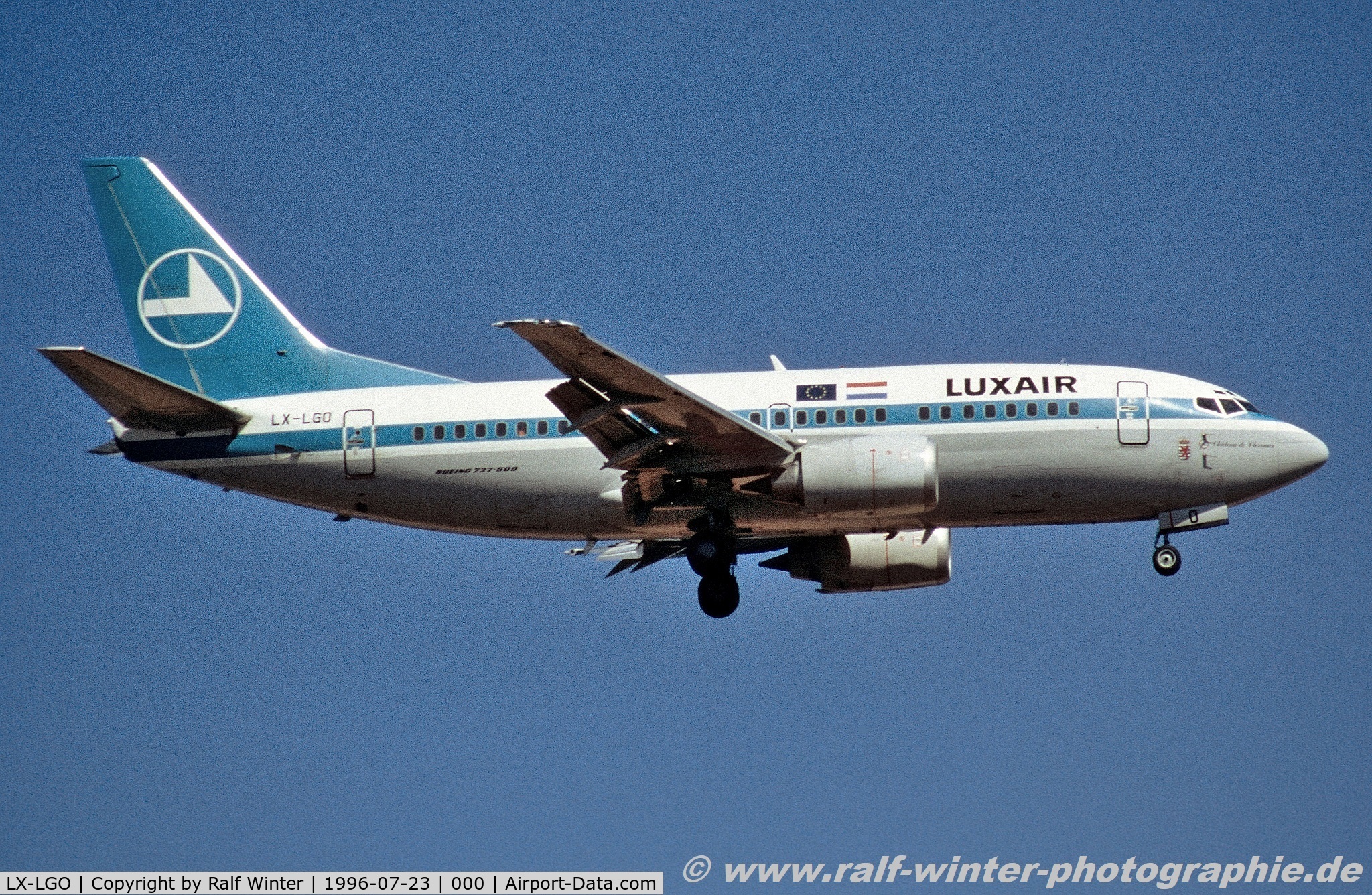 LX-LGO, 1992 Boeing 737-5C9 C/N 26438, Boeing 737-5C9 - LG LGL Luxair 'Chateau de Clervaux)' - 26438 - LX-LGO - 23.07.1996