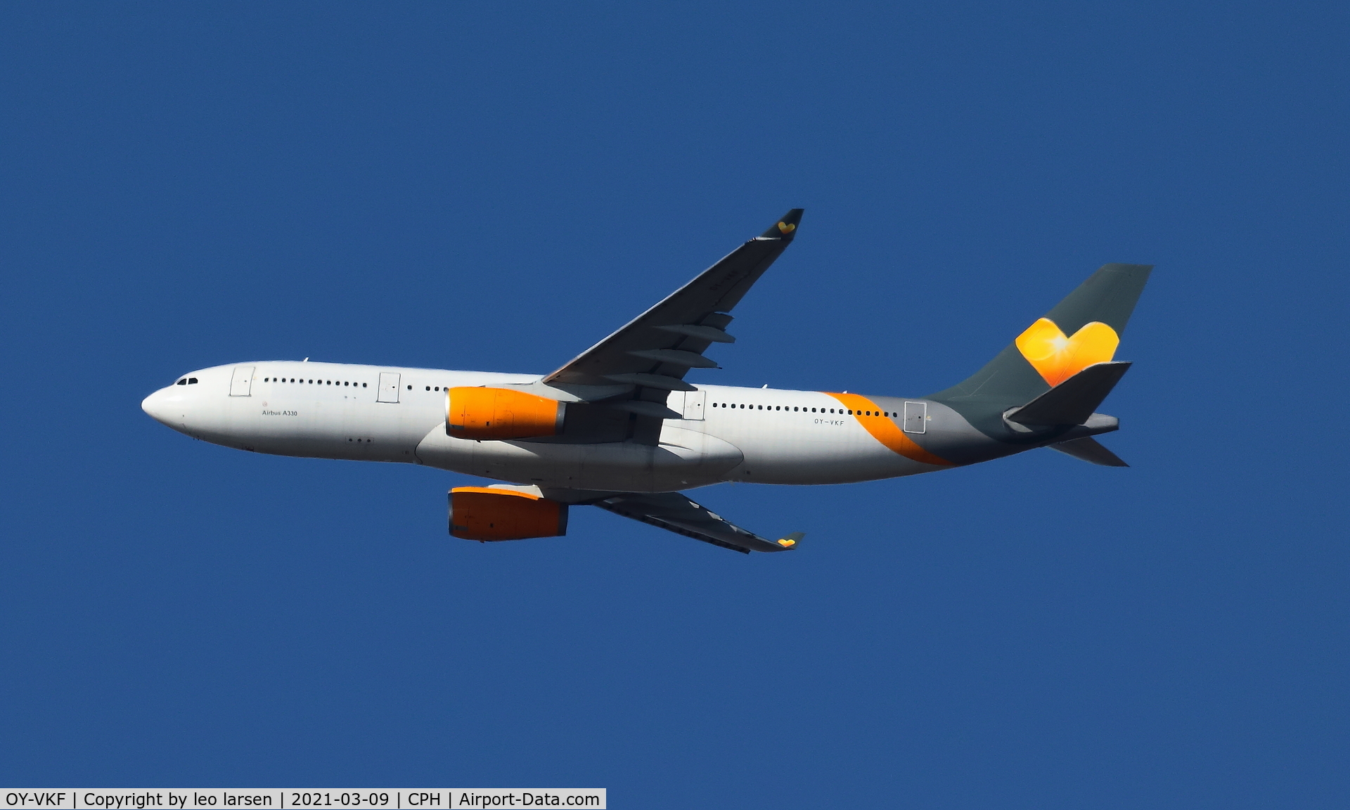 OY-VKF, 1999 Airbus A330-243 C/N 309, Copenhagen 9.3.2021 on its way to CHR Chateauroux for painting