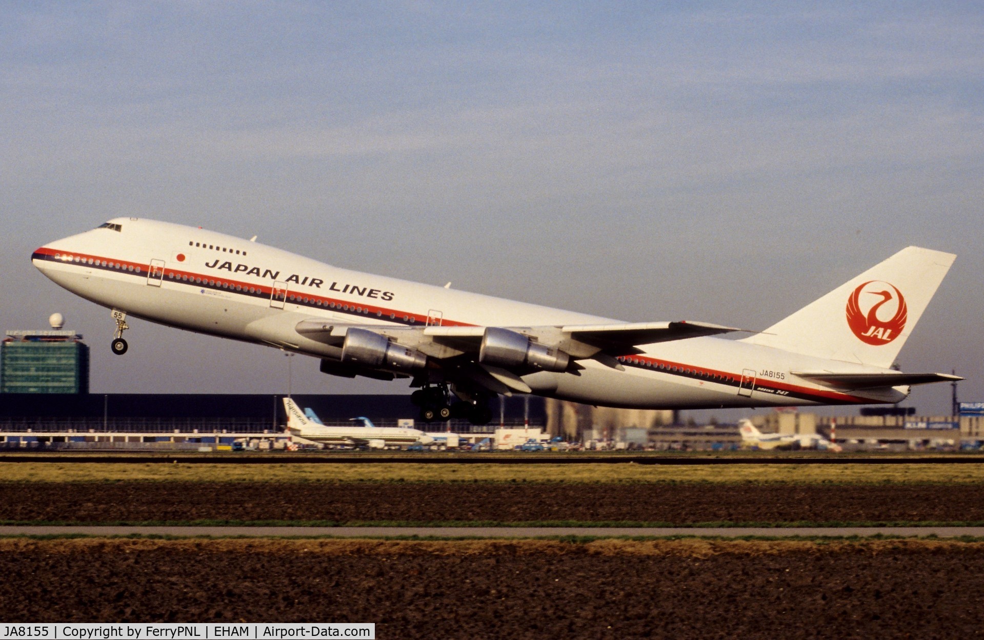 JA8155, 1981 Boeing 747-200B C/N 22746, JAL B742 taking-off for NRT from AMS