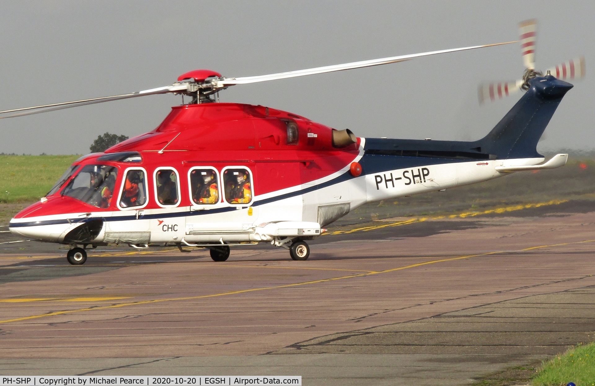 PH-SHP, 2007 AgustaWestland AW-139 C/N 31099, Arriving at SaxonAir from a North Sea gas platform.