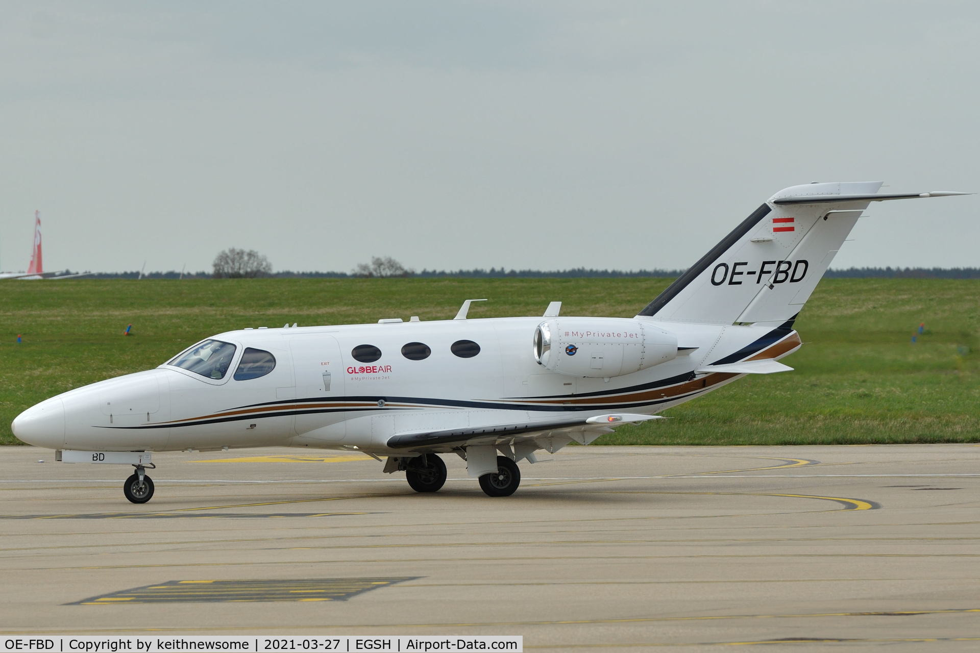 OE-FBD, 2010 Cessna 510 Citation Mustang Citation Mustang C/N 510-0303, Arriving at Norwich from Paderborn, Germany.