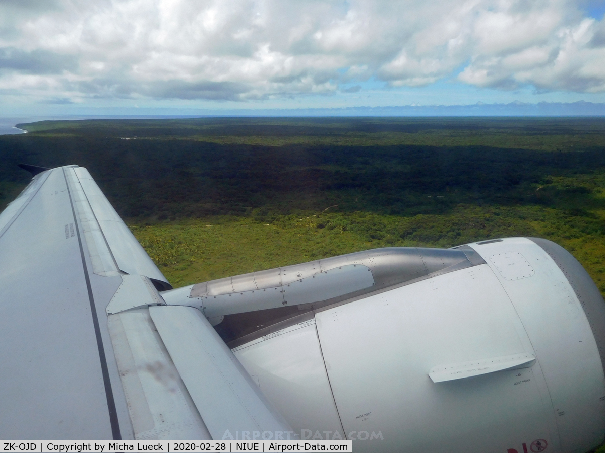 ZK-OJD, 2003 Airbus A320-232 C/N 2130, Climbing out of Niue (IUE-AKL)