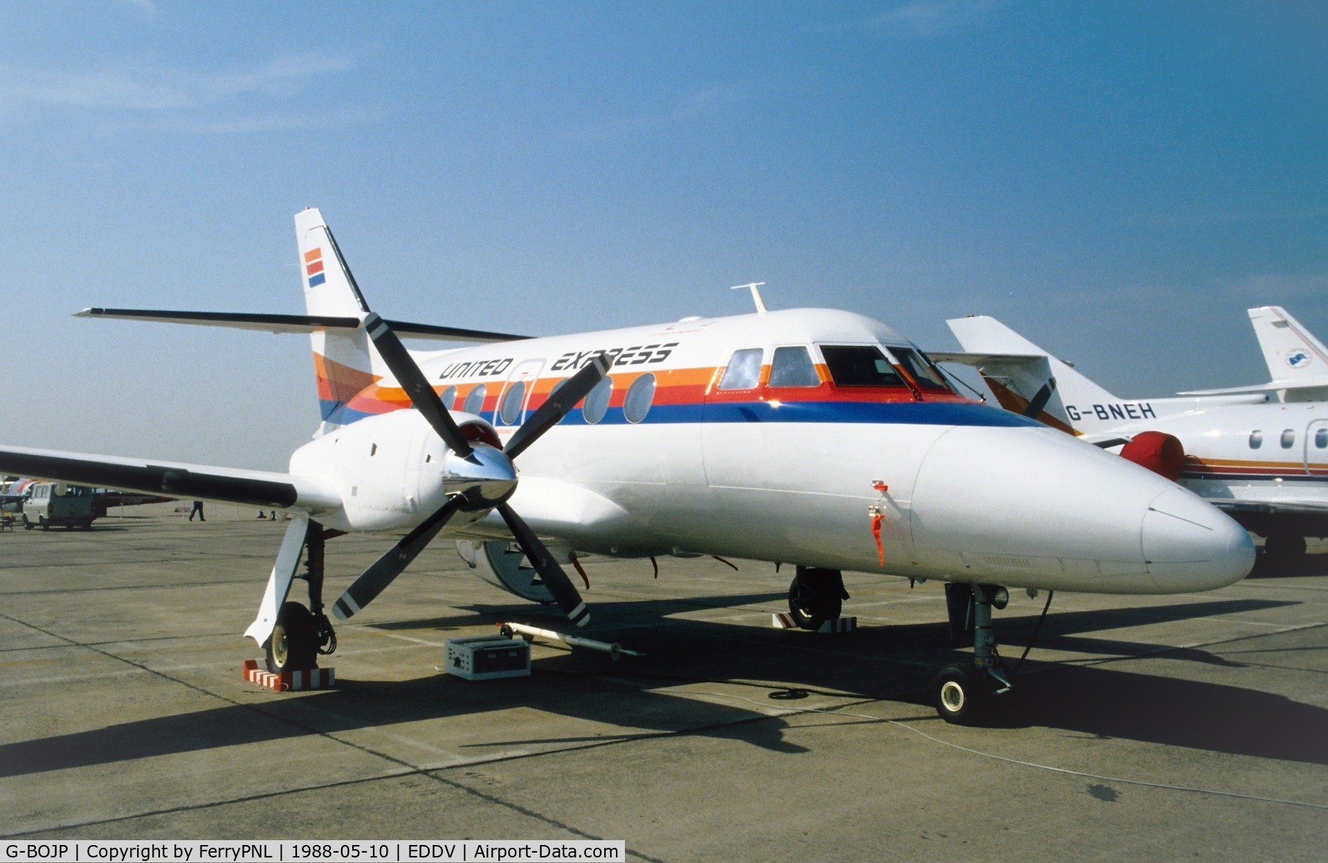 G-BOJP, 1987 British Aerospace BAe-3101 Jetstream 31 C/N 801, BAe31 in United Express livery, delivered as N414UE after the ILA