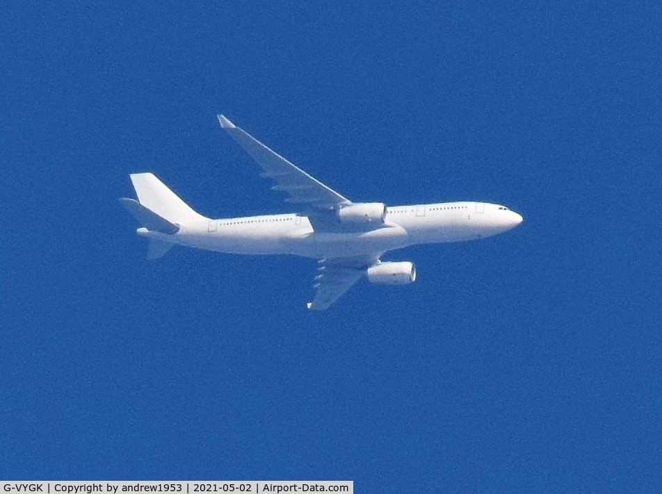 G-VYGK, 2014 Airbus A330-243 C/N 1498, G-VYGK over the Bristol Channel @21,000ft.