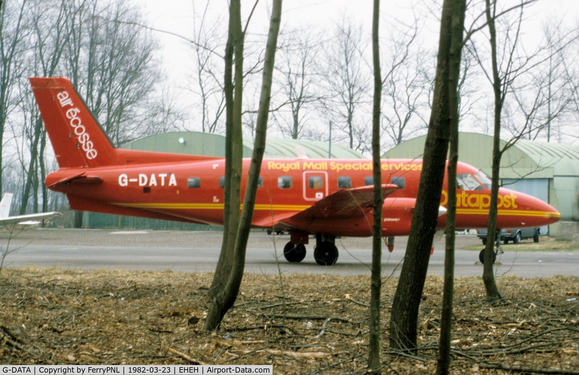 G-DATA, 1979 Embraer EMB-110P2 Bandeirante C/N 110201, Air Ecosse in the woods wearing Datapost colors