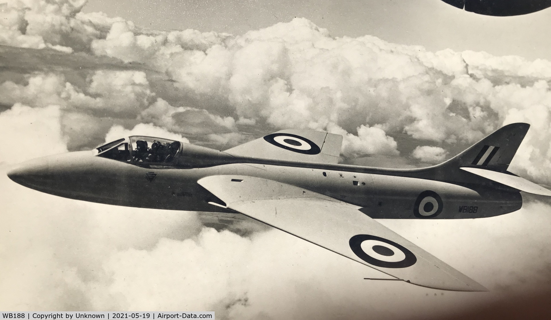 WB188, 1951 Hawker Hunter F.3 C/N 41H/665401, Found photo in Pilots Log.
