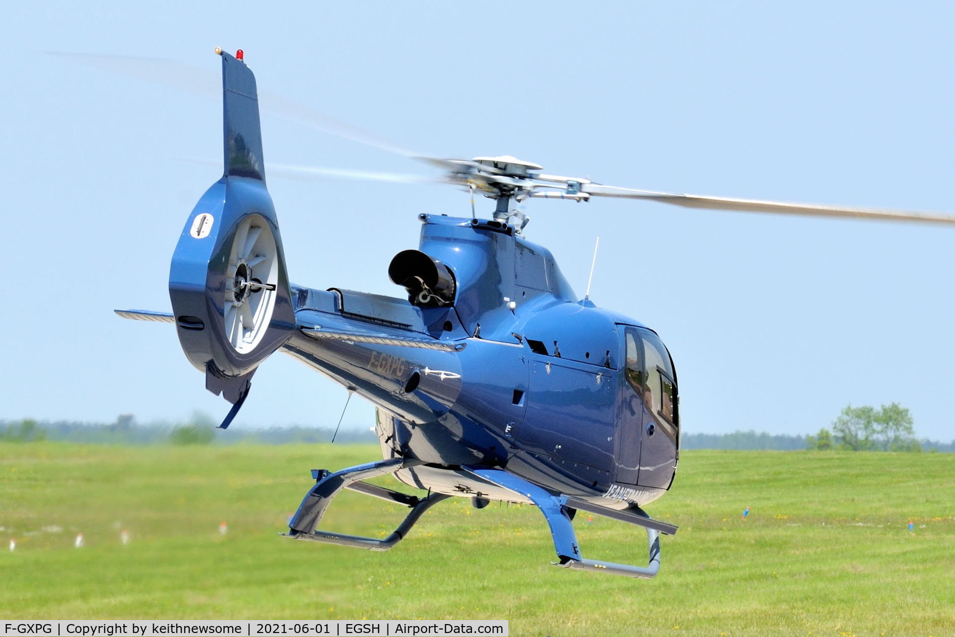 F-GXPG, 2004 Eurocopter EC-130B-4 (AS-350B-4) C/N 3810, Leaving Norwich.