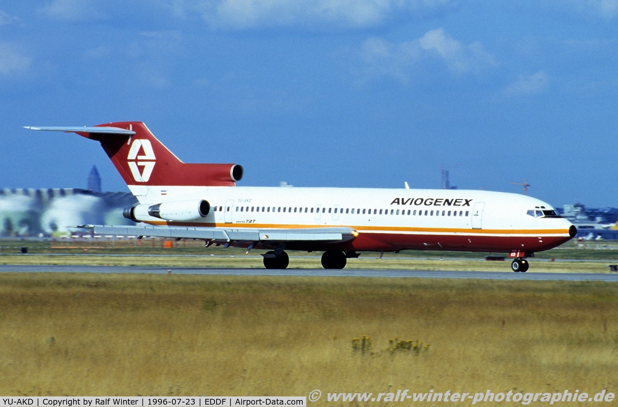 YU-AKD, 1975 Boeing 727-2L8 C/N 21040, Boeing 727-2L8(Adv) - Aviogenex 'Zagreb' - 21040 - YU-AKD - 23.07.1996 - FRA