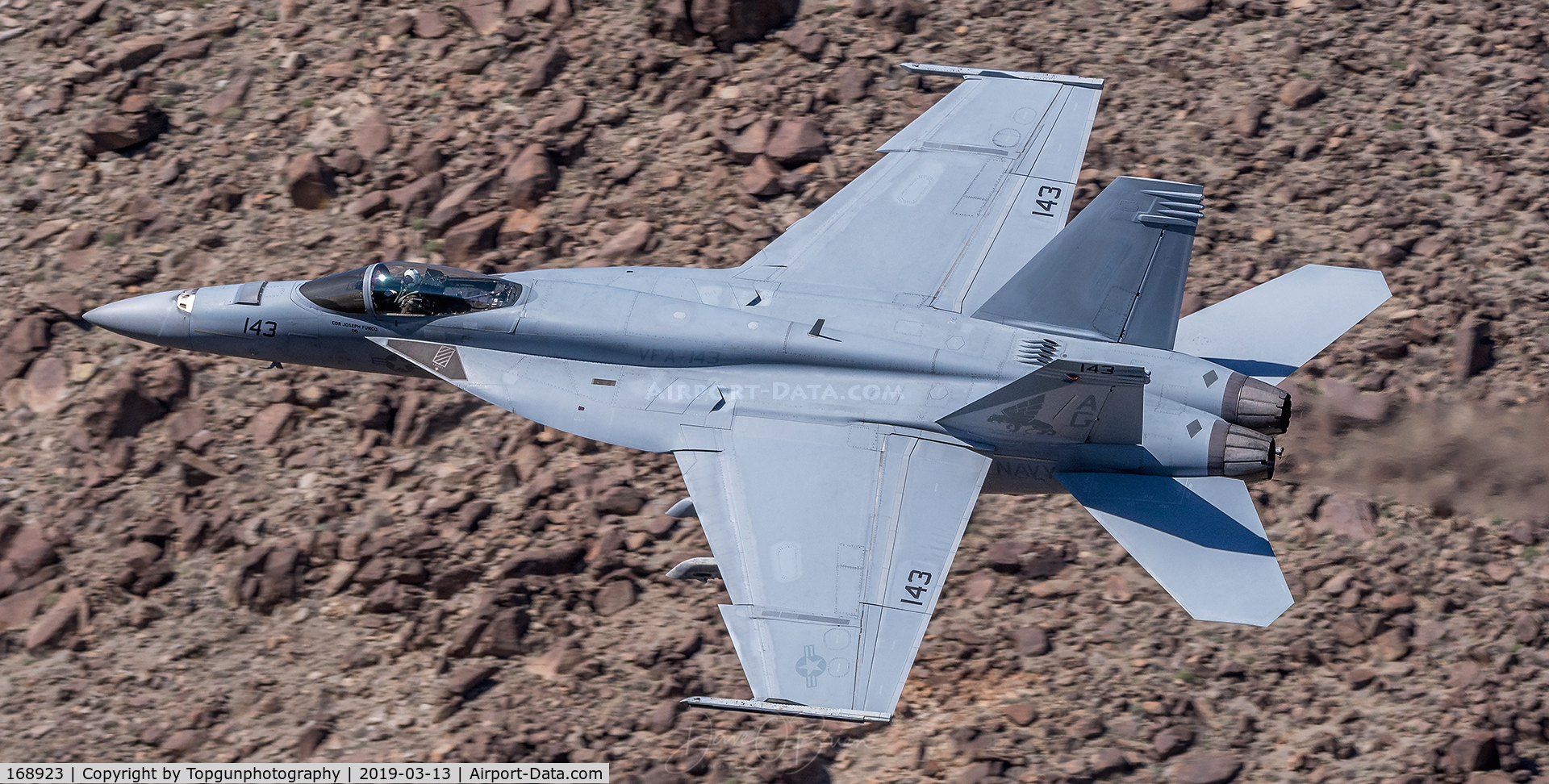 168923, Boeing F/A-18E Super Hornet C/N E282, NIGHT31 VFA-143 Pukin Dogs out of NAS Oceana flying through Star Wars Canyon