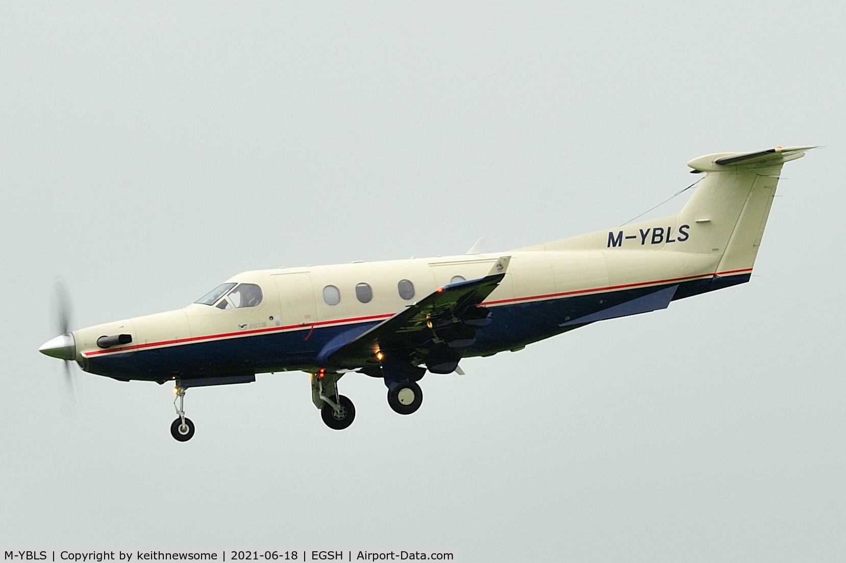 M-YBLS, 1997 Pilatus PC-12/45 C/N 176, Arriving at Norwich.