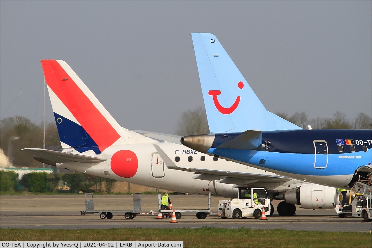 OO-TEA, 2014 Embraer 190LR (ERJ-190-100LR) C/N 19000665, Embraer 190LR, Tail close up view, Brest-Bretagne airport (LFRB-BES)