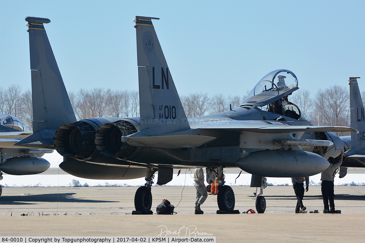 84-0010, 1984 McDonnell Douglas F-15C Eagle C/N 0919/C313, Getting put away for the night.