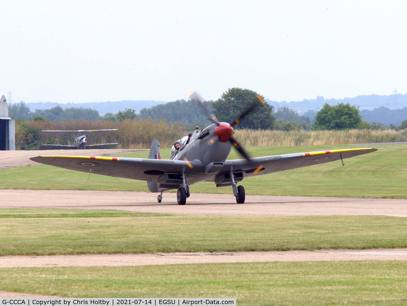 G-CCCA, 1944 Supermarine 509 Spitfire TR.IXc C/N CBAF.9590, Taxiing for take-off at Duxford