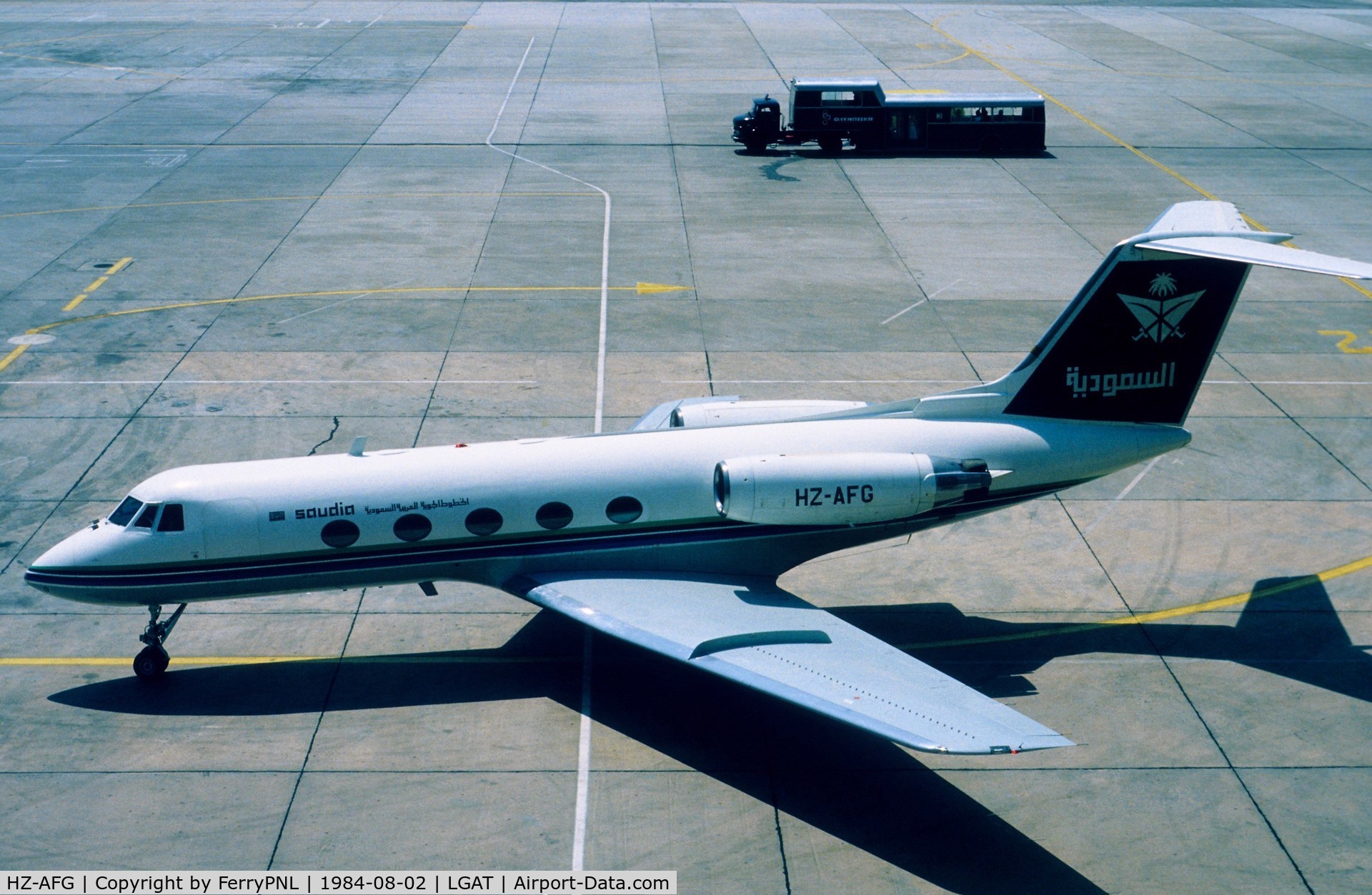 HZ-AFG, 1975 Grumman G-1159 Gulfstream II C/N 175, Saudia GII arriving for a fuel stop
