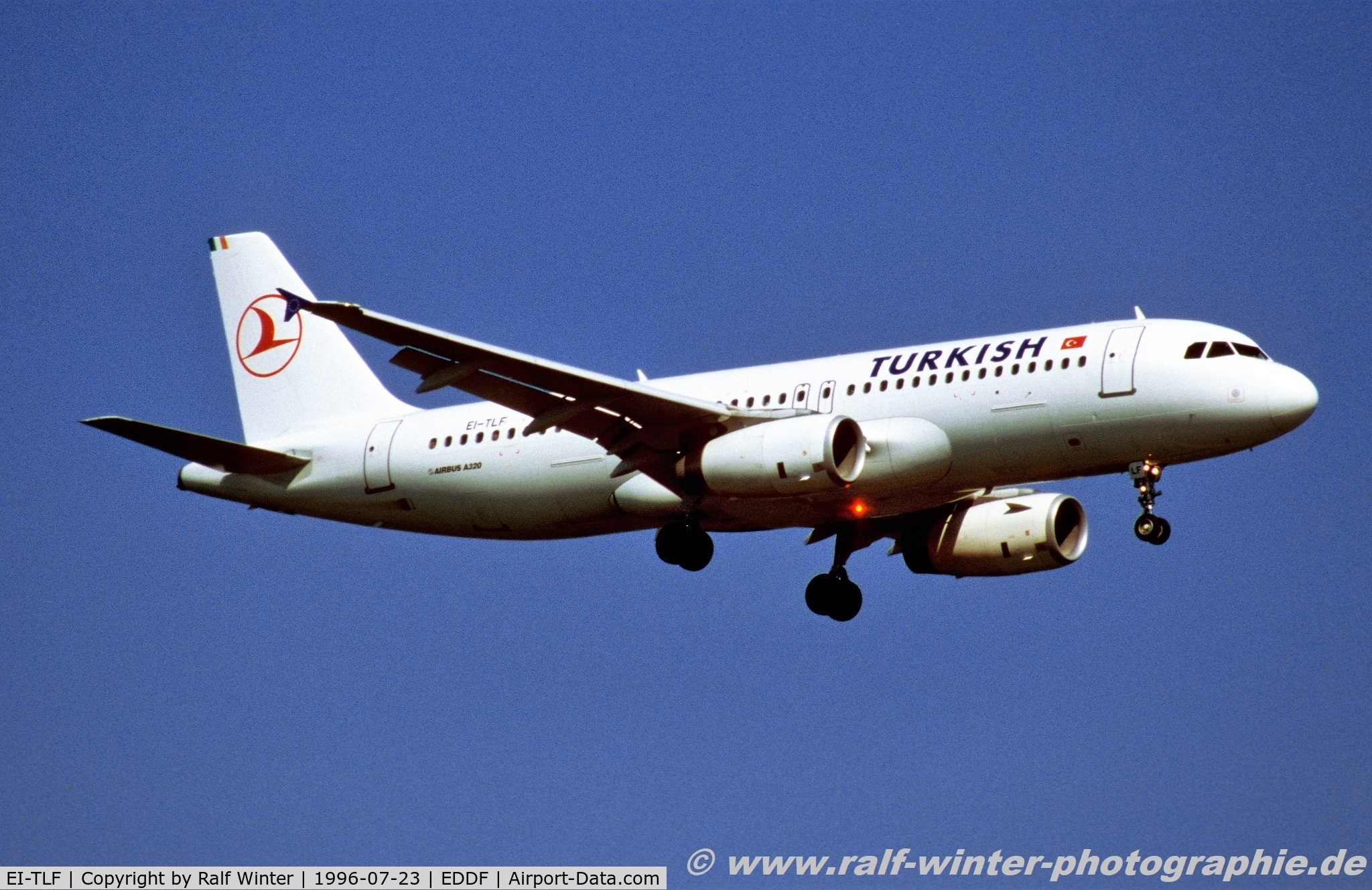 EI-TLF, 1994 Airbus A320-231 C/N 476, Airbus A320- 231 - TK THY THY Turkish Airlines - 476 - EI-TLF - 23.07.1996 - FRA