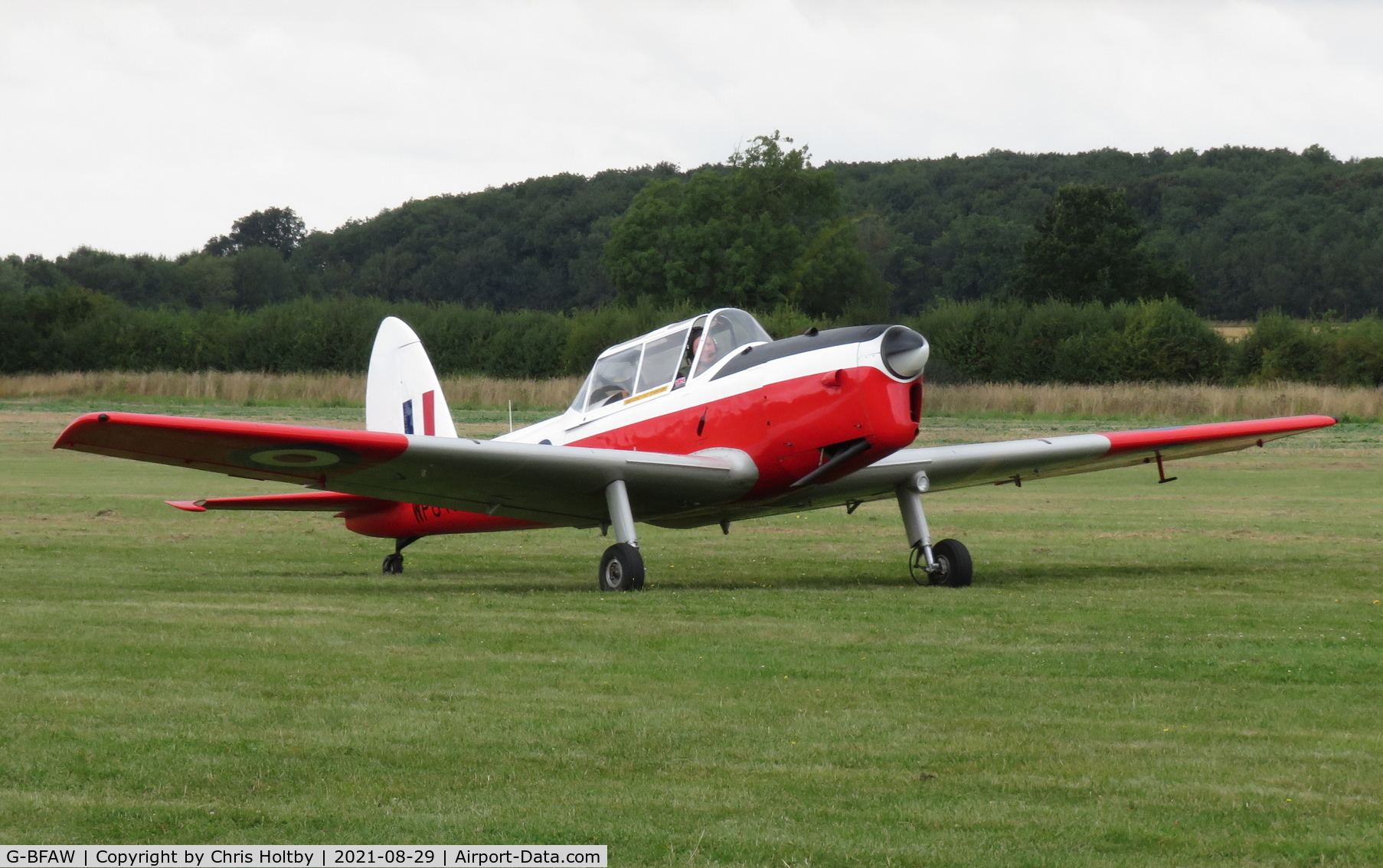 G-BFAW, 1952 De Havilland DHC-1 Chipmunk T.10 C/N C1/0733, Arriving at Little Gransden Airshow 2021 to take part as one of the Red Sparrows display team
