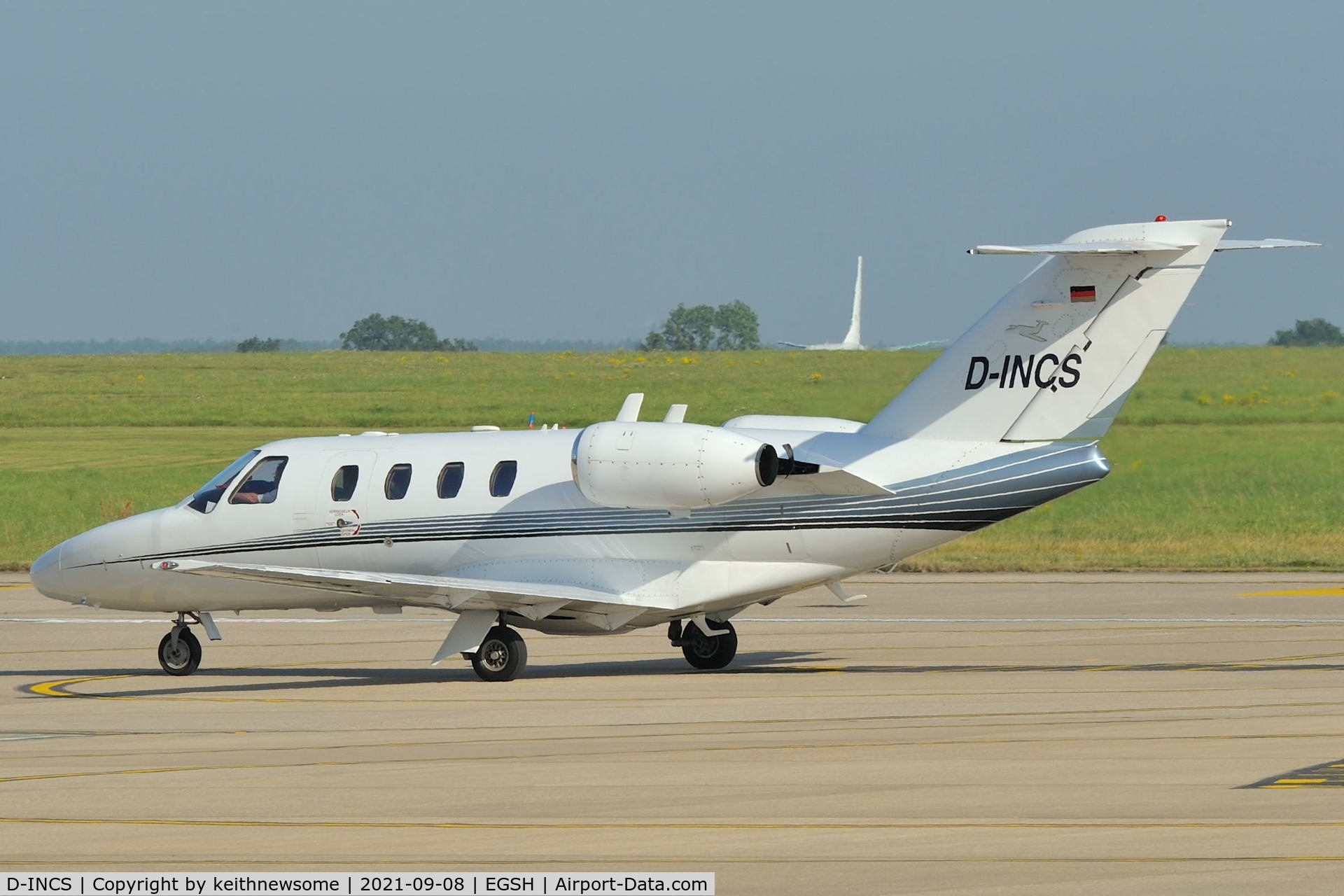 D-INCS, 2001 Cessna 525 CitationJet CJ1 C/N 525-0466, Arriving at Norwich from Oslo.