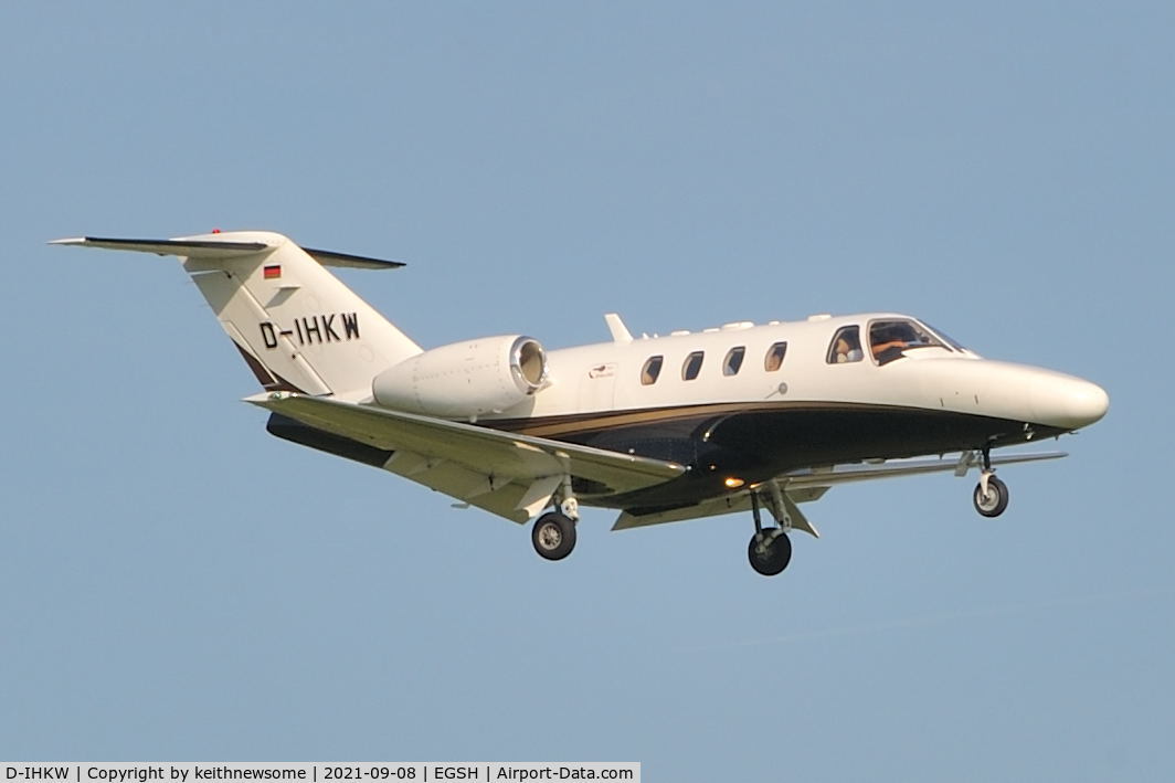 D-IHKW, 2008 Cessna 525 CitationJet CJ1+ C/N 525-0677, Arriving at Norwich from Amsterdam.