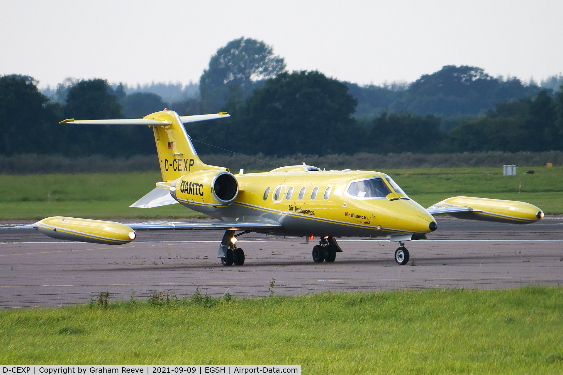 D-CEXP, 1986 Gates Learjet 35A C/N 616, Departing from Norwich.