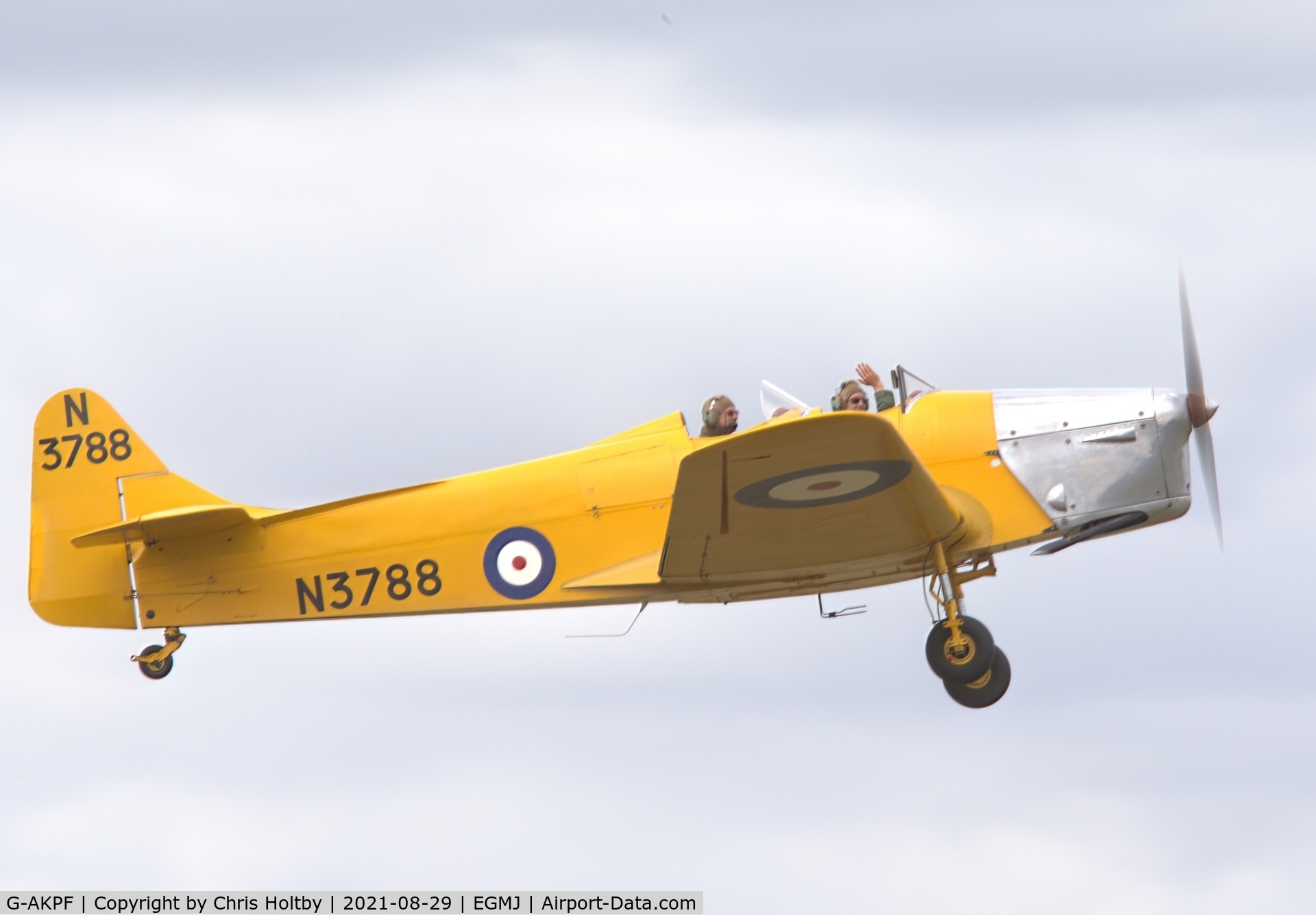 G-AKPF, 1941 Miles M14A Hawk Trainer 3 C/N 2228, 1941 Miles Magister flypast with a wave to the crowd at Little Gransden Airshow 2021