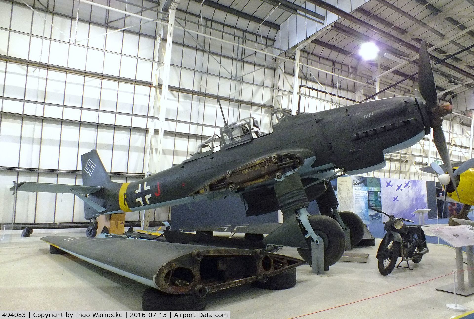 494083, 1941 Junkers Ju-87D Stuka C/N Not found 494083, Junkers Ju 87G-2 (getting dismantled for removal from the Battle of Britain Hall) at the RAF-Museum, Hendon