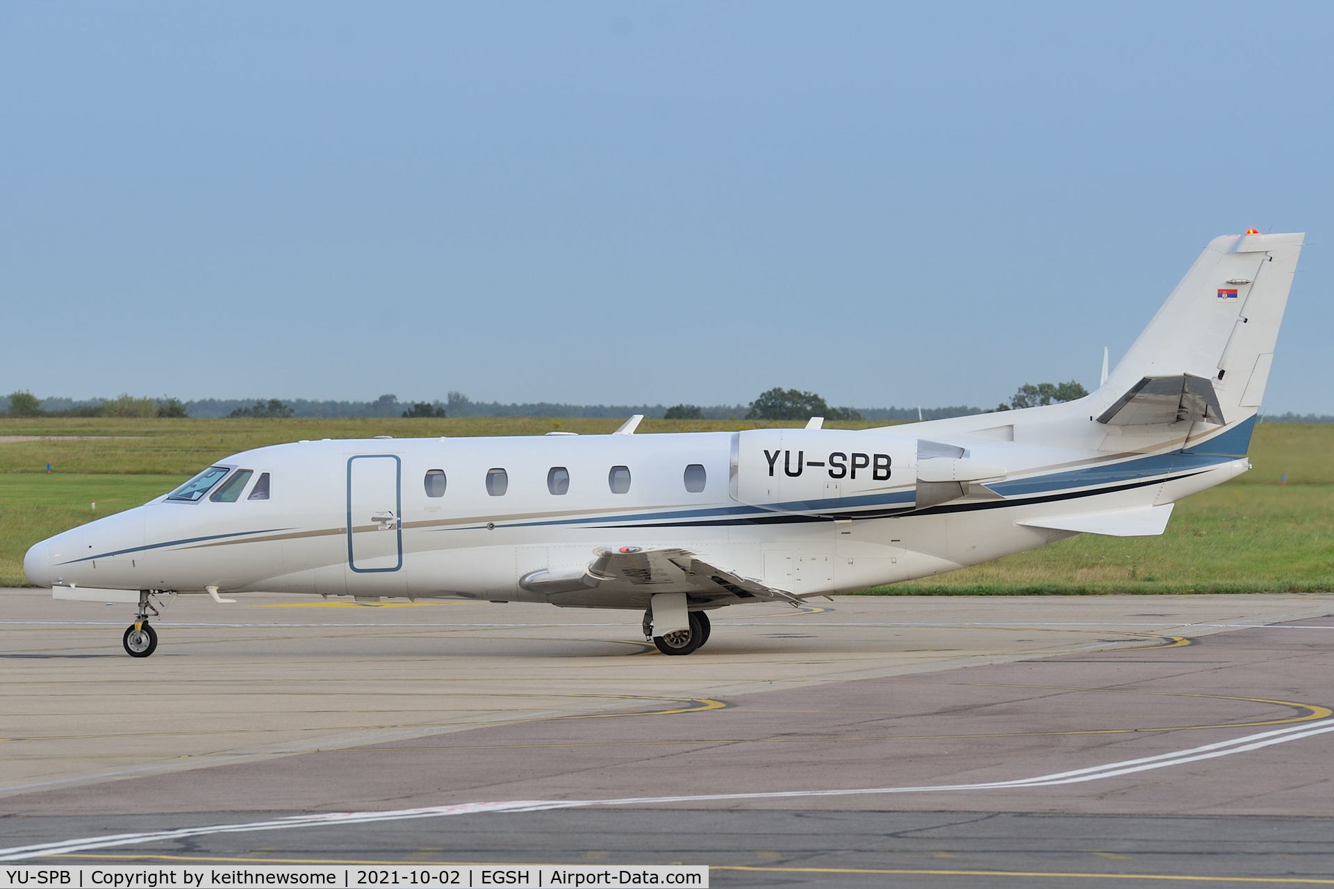 YU-SPB, 2008 Cessna 560 Citation XLS C/N 560-5807, Arriving at Norwich from Belgrade.