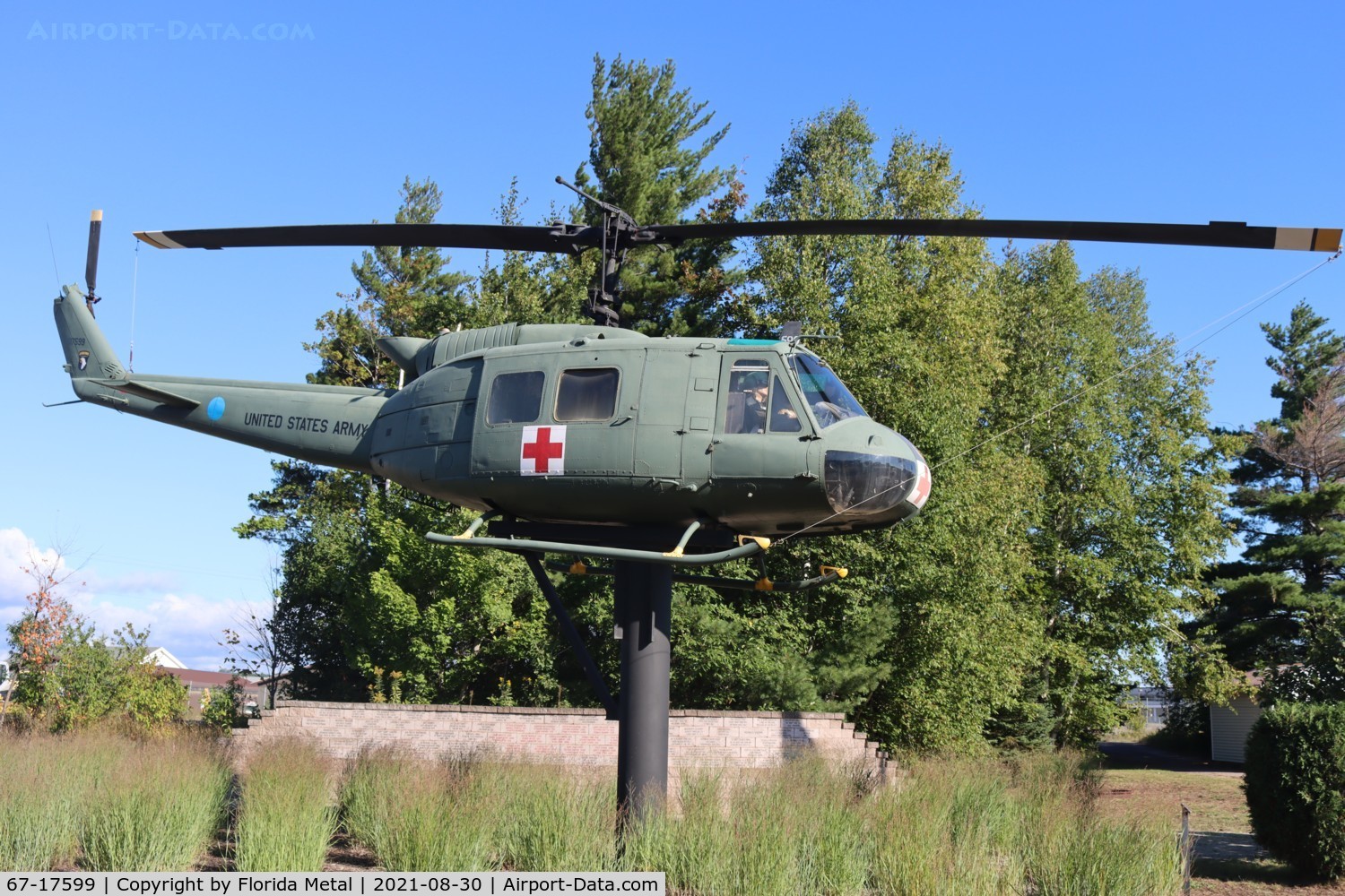 67-17599, 1967 Bell UH-1H Iroquois C/N 9797, Negaunee MI gate guard 2021