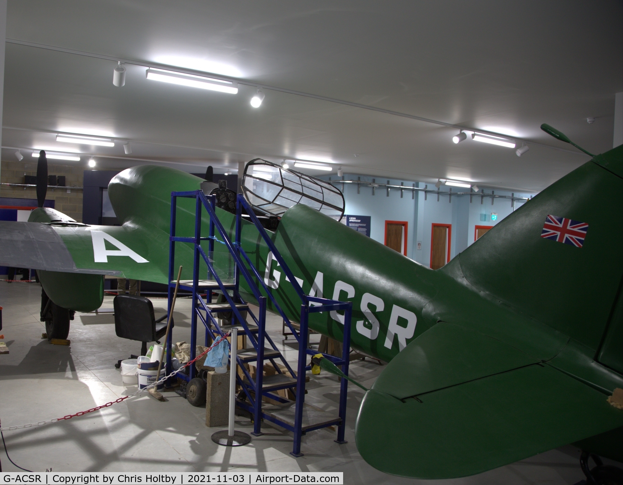 G-ACSR, 1934 De Havilland DH-88 Comet C/N 1995, This replica exists in the DH Museum at London Colney, Herts. The original DH Racer was destroyed in a hangar fire at Istres, France in June 1940.